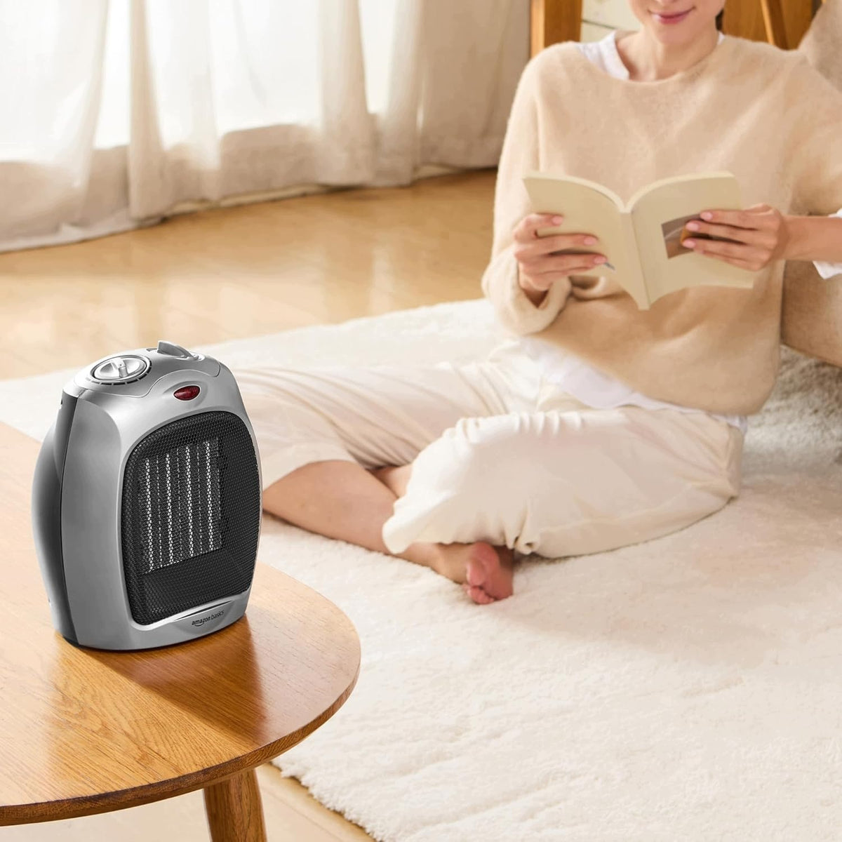 CERAMIC HEATER 1800W THERMOSTAT SILVER AMAZON BASICS Packaging status original