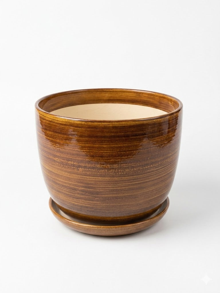 CERAMIC POT BROWN GLOSS LARGE DIAMETER 24,5 CM HEIGHT 20 CM Manufacturer code 1033