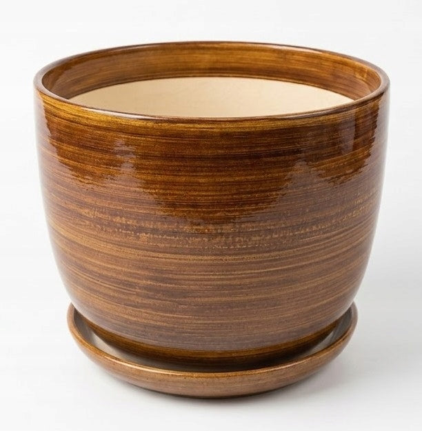 CERAMIC POT BROWN GLOSS LARGE DIAMETER 24,5 CM HEIGHT 20 CM