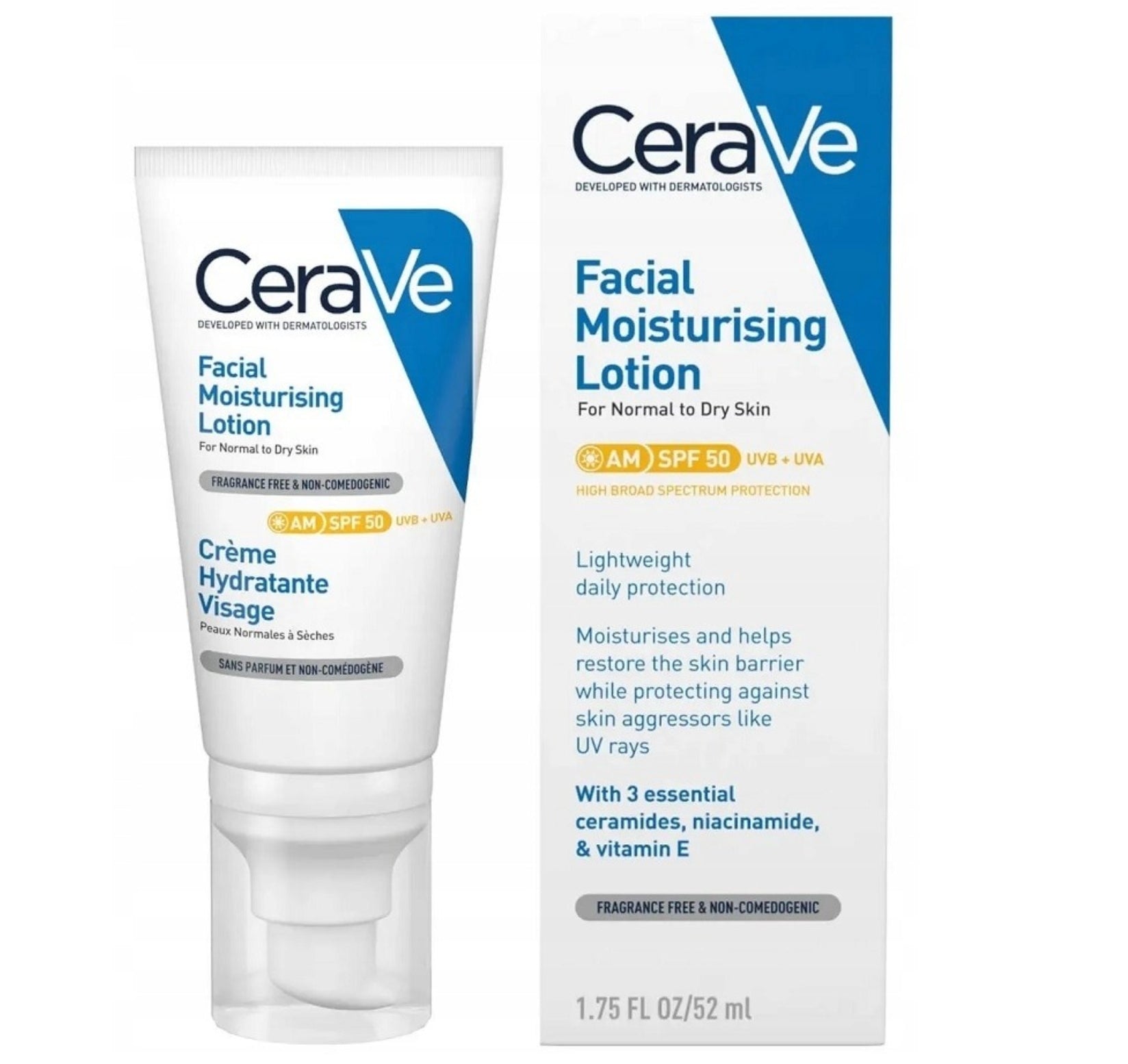 CERAVE Moisturizing Face Cream SPF 50 for normal and dry skin 52 ml