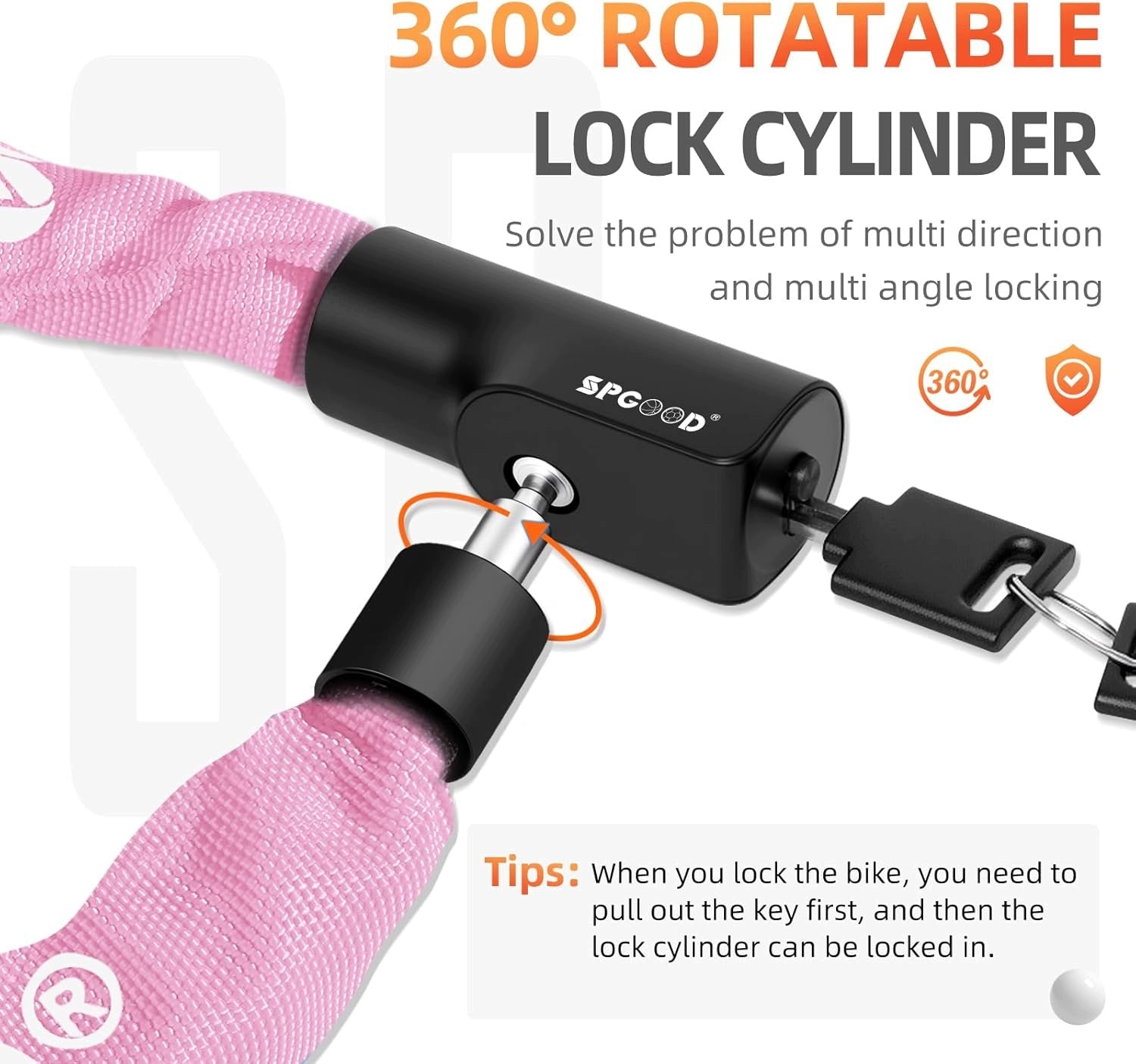 CHAIN BICYCLE PADLOCK 90 CM WITH STEEL LOCK PINK NYLON 6 MM Kind chain