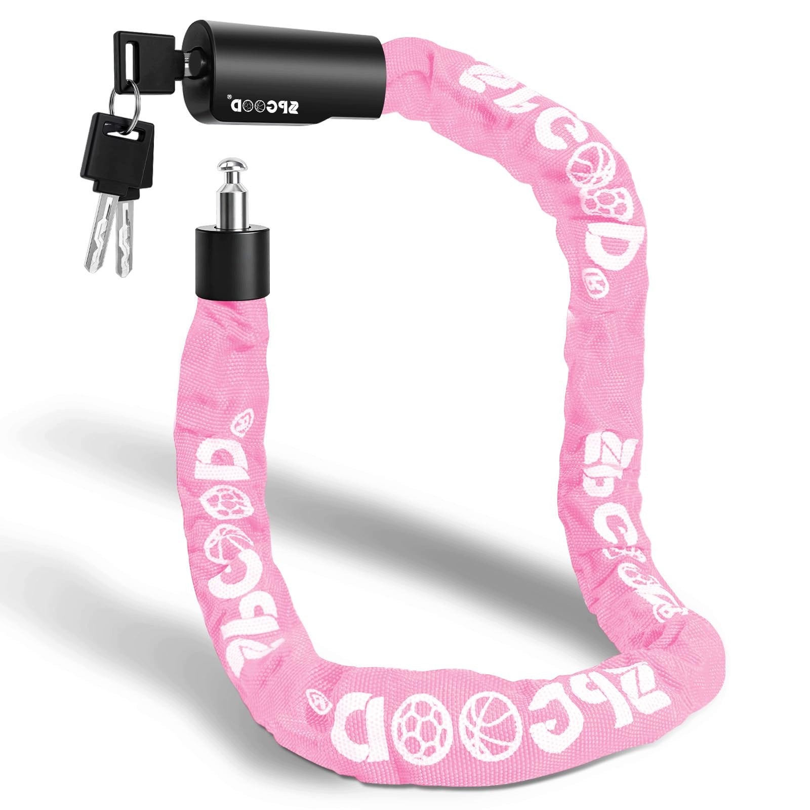 CHAIN BICYCLE PADLOCK 90 CM WITH STEEL LOCK PINK NYLON 6 MM