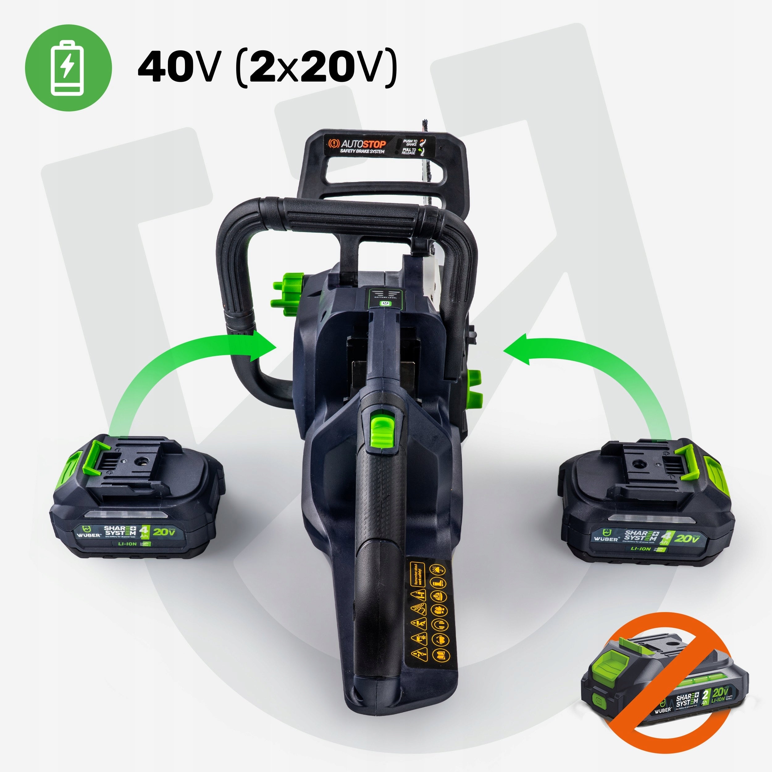 CHAINSAW CORDLESS SAW 16" STRONG 40V BRANCH 1200W + OIL Guide manufacturer Wuber