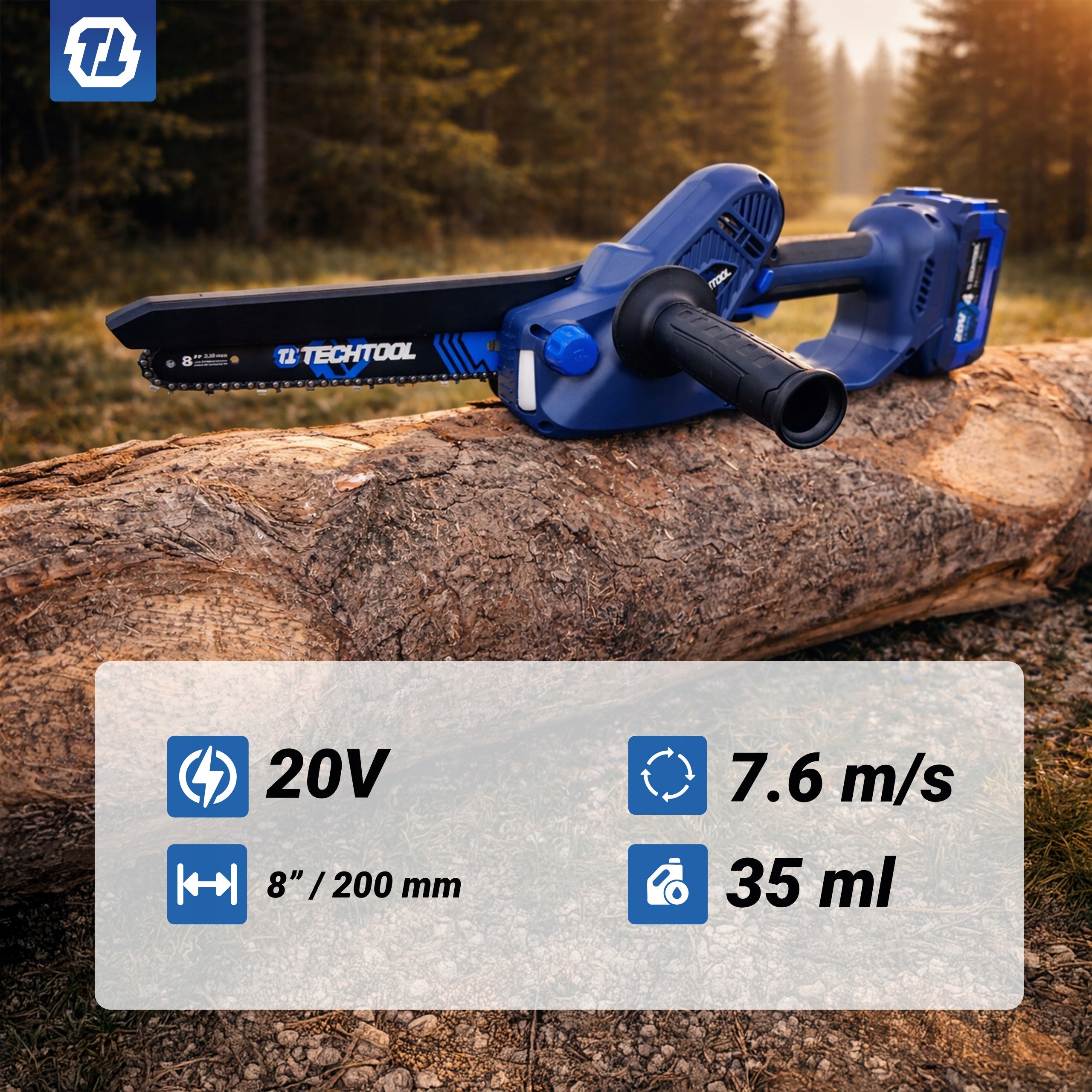 CHAINSAW CORDLESS SAW 8" BRANCH SUITCASE 4 AH TECHTOOL Power supply rechargeable battery