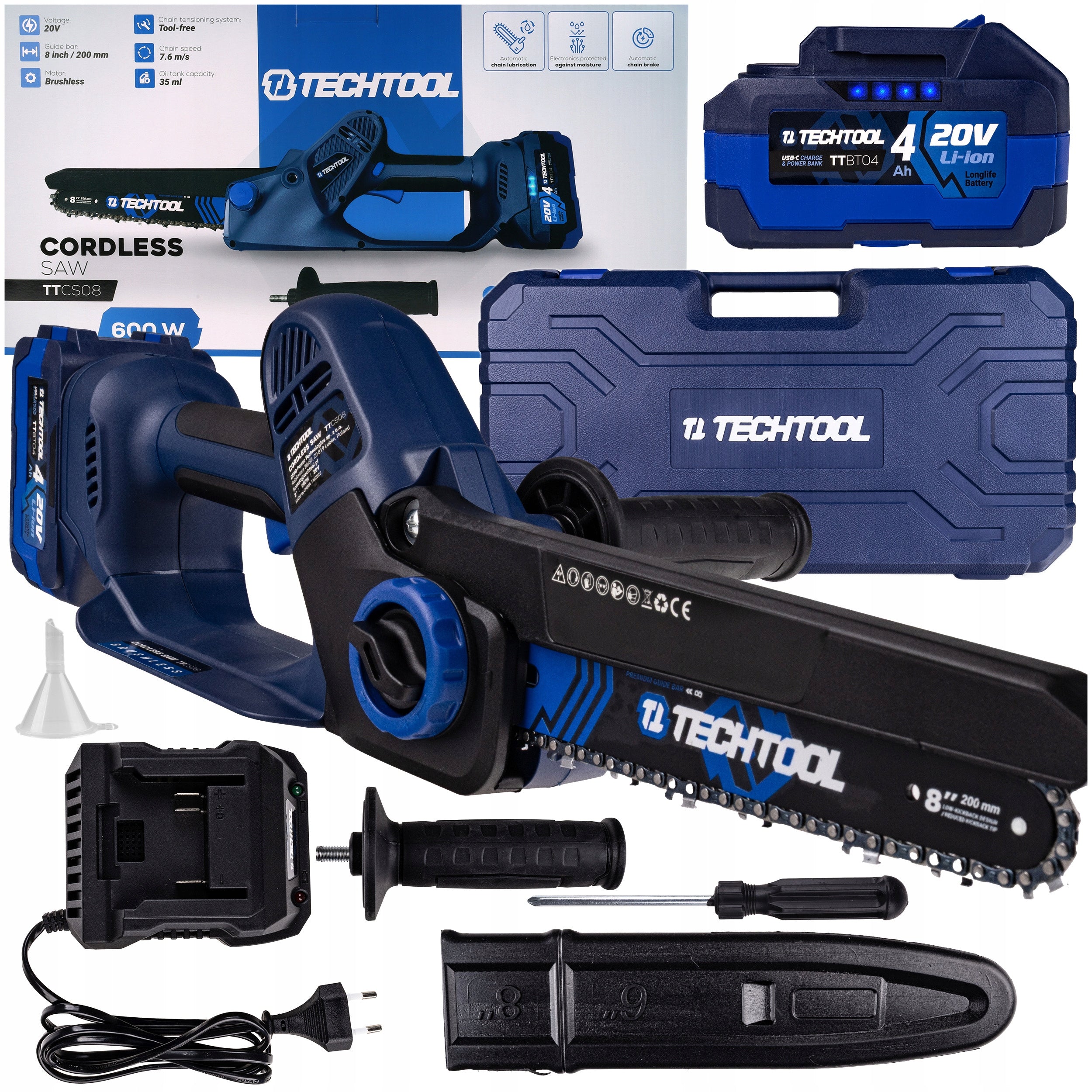 CHAINSAW CORDLESS SAW 8" BRANCH SUITCASE 4 AH TECHTOOL