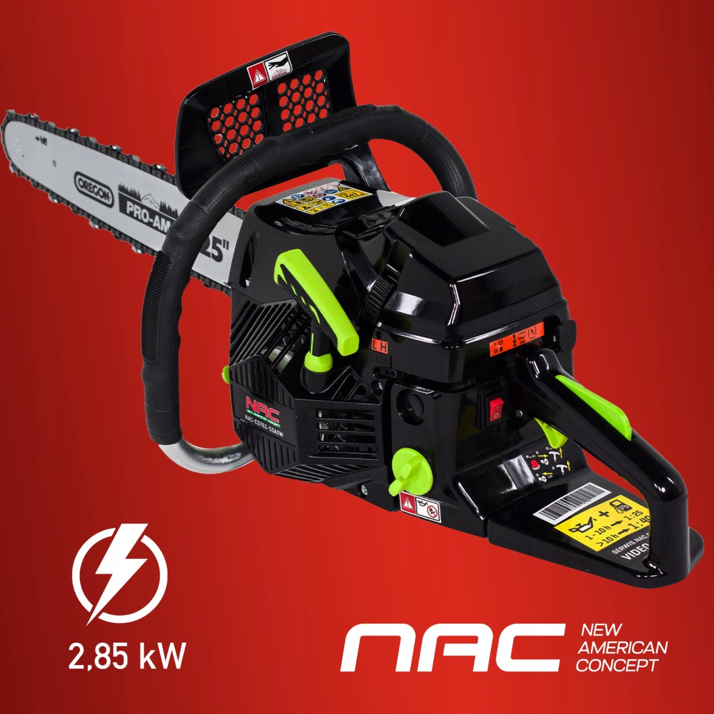 CHAINSAW NAC 50CM (20") 61CM3 2,85KW WALBRO OREGON Brand NAC