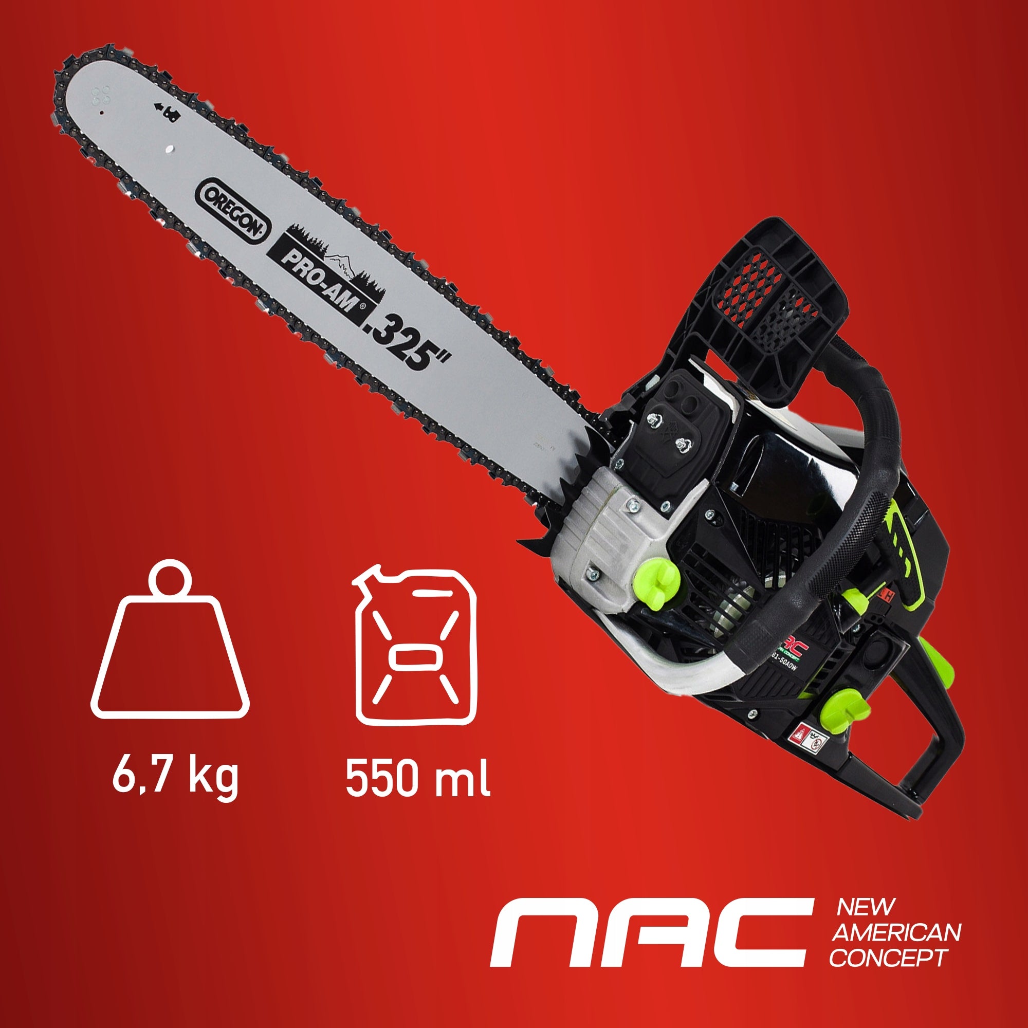 CHAINSAW NAC 50CM (20") 61CM3 2,85KW WALBRO OREGON Power supply combustion