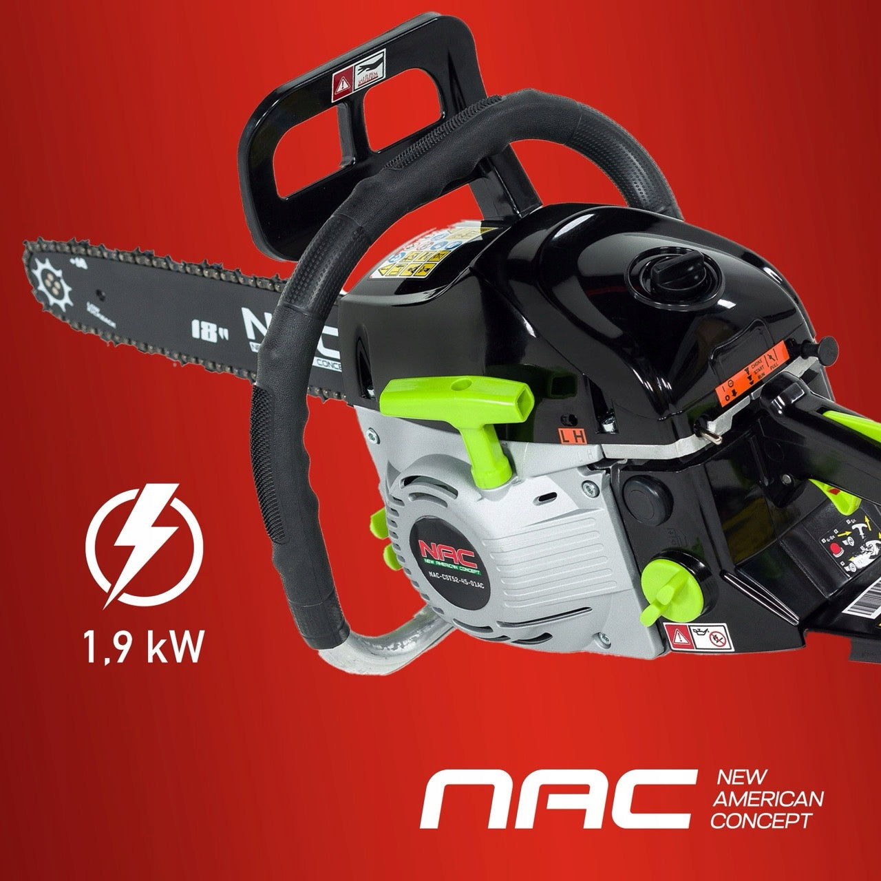 CHAINSAW NAC CST52-45-01AC45CM 18" 49,3CM3 1,9KW Additional features automatic chain lubrication
