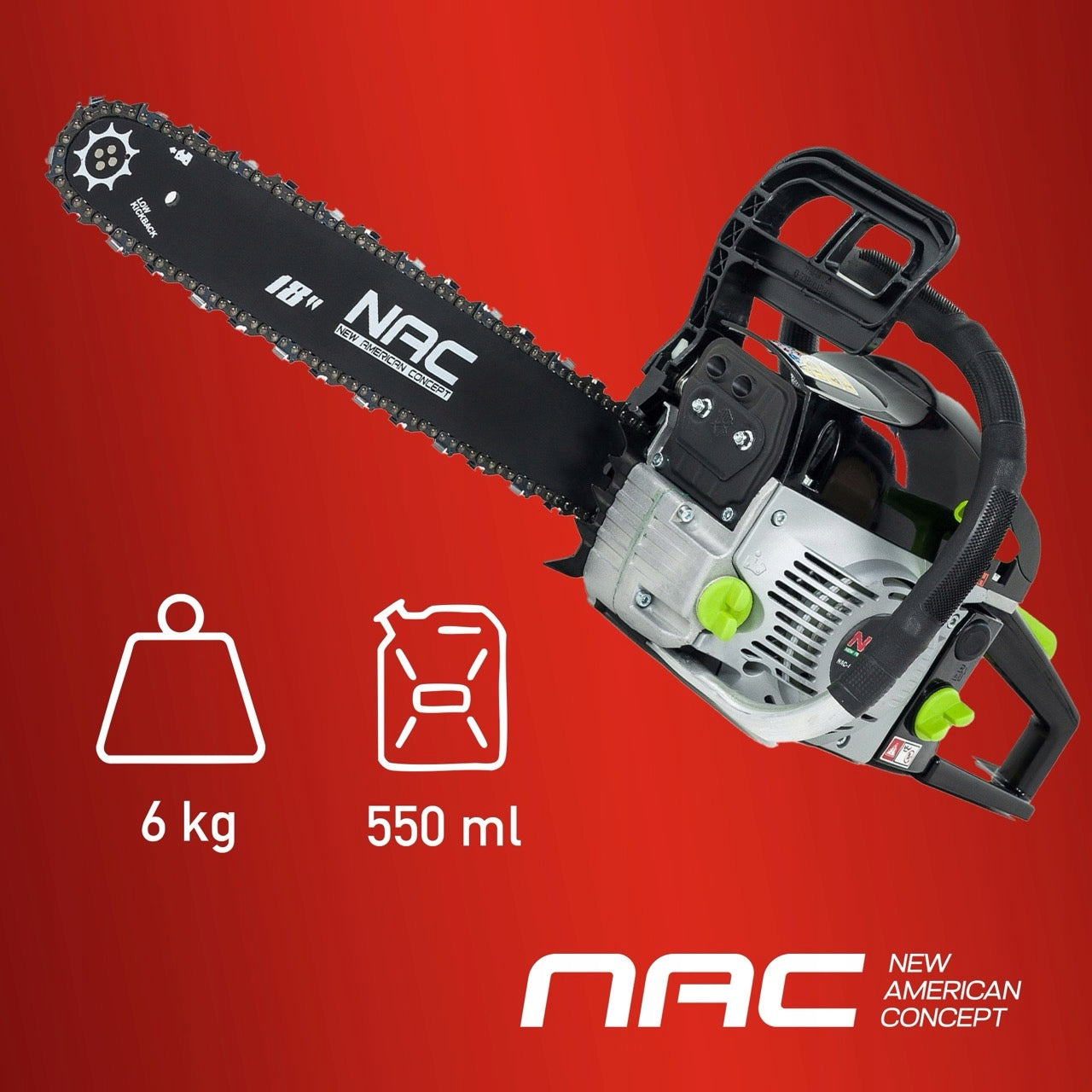 CHAINSAW NAC CST52-45-01AC45CM 18" 49,3CM3 1,9KW Power supply combustion