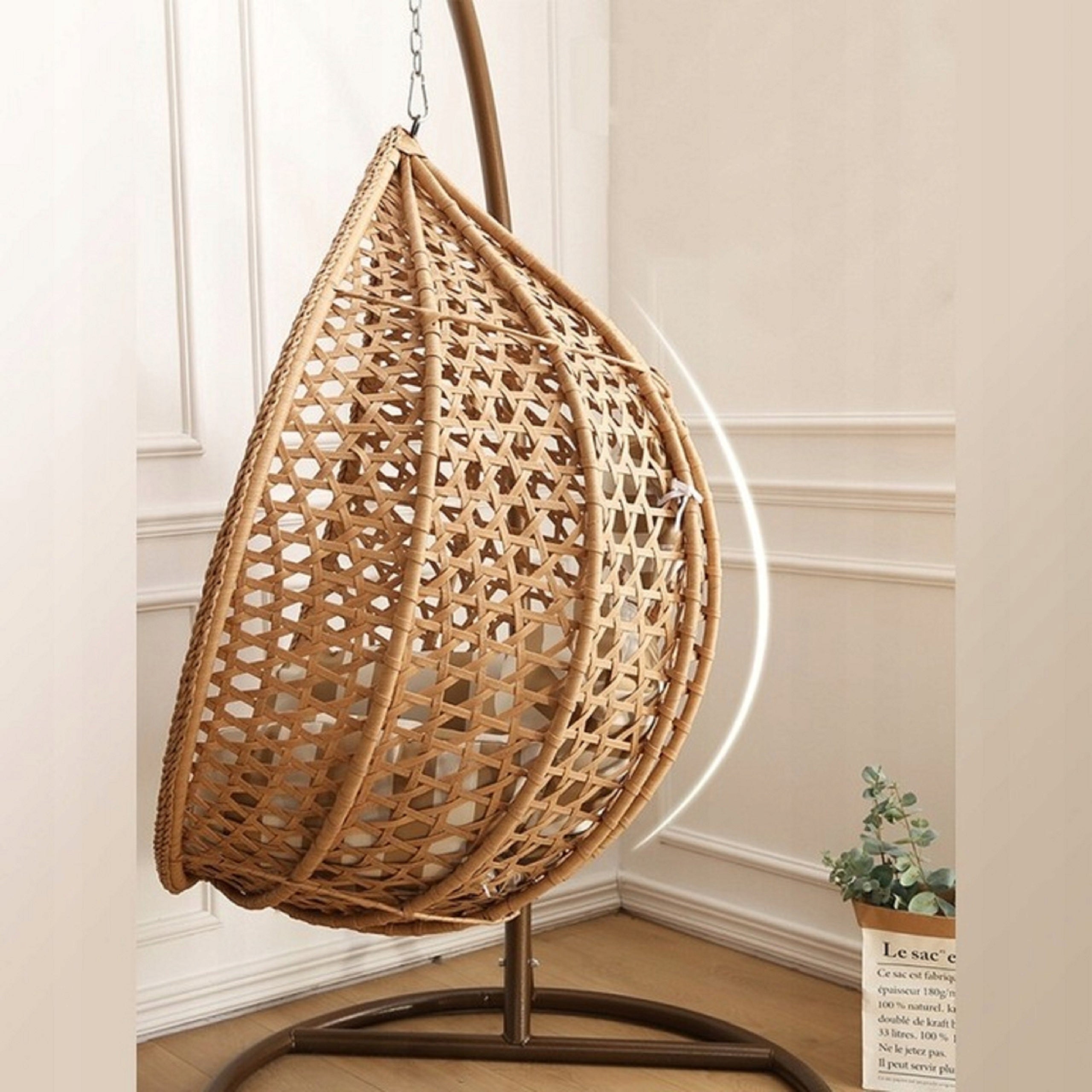 CHAIR HANGING GARDEN BASKET EGG ROCKING COCOON PREMIUM BOHO + PILLOWS Kind freestanding suspended chair