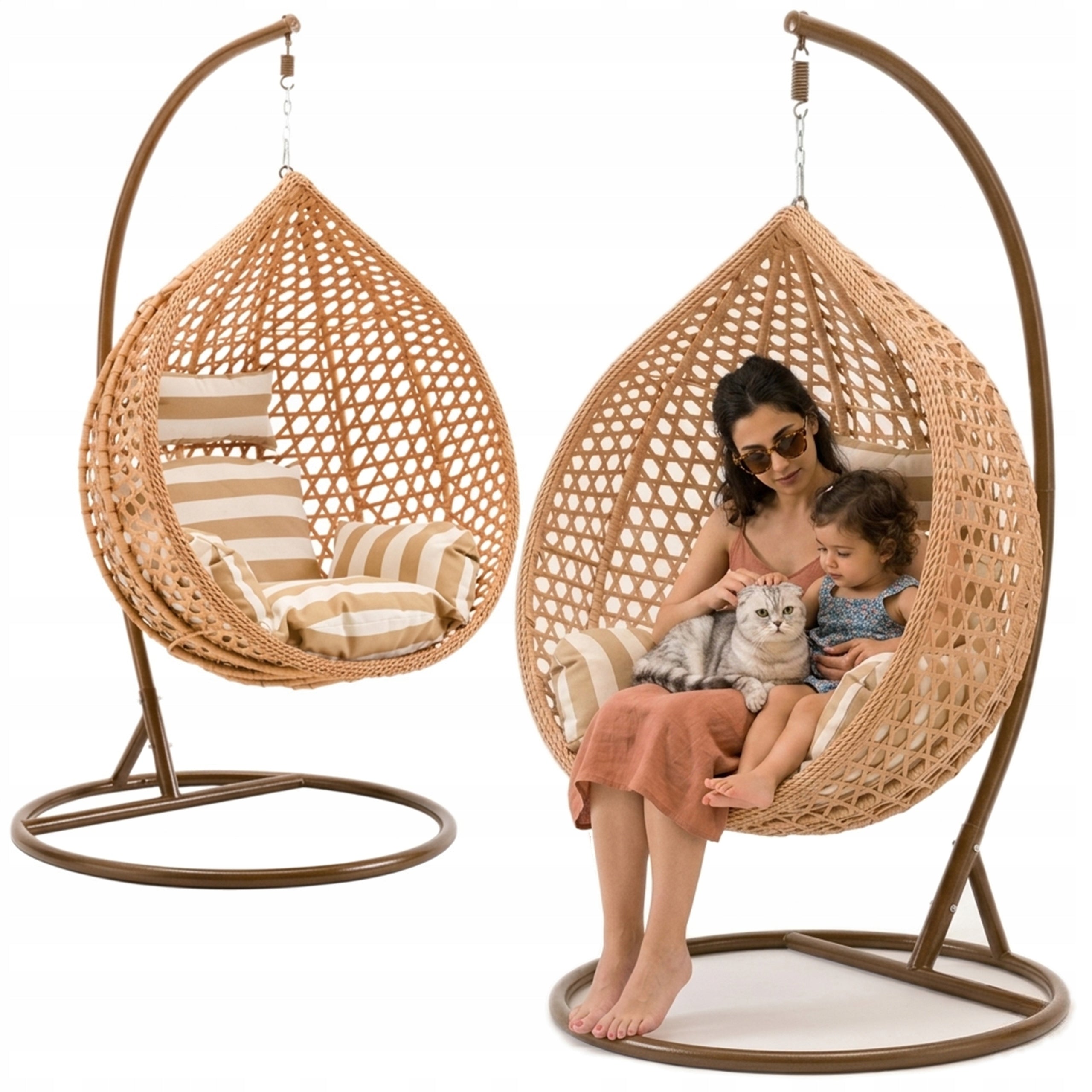 CHAIR HANGING GARDEN BASKET EGG ROCKING COCOON PREMIUM BOHO + PILLOWS