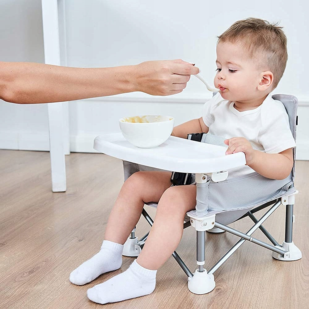 CHAIR HIGH CHAIR CHILD FEEDING SEAT FOLDING AND FOLDING 3IN1 Color shades of gray and silver