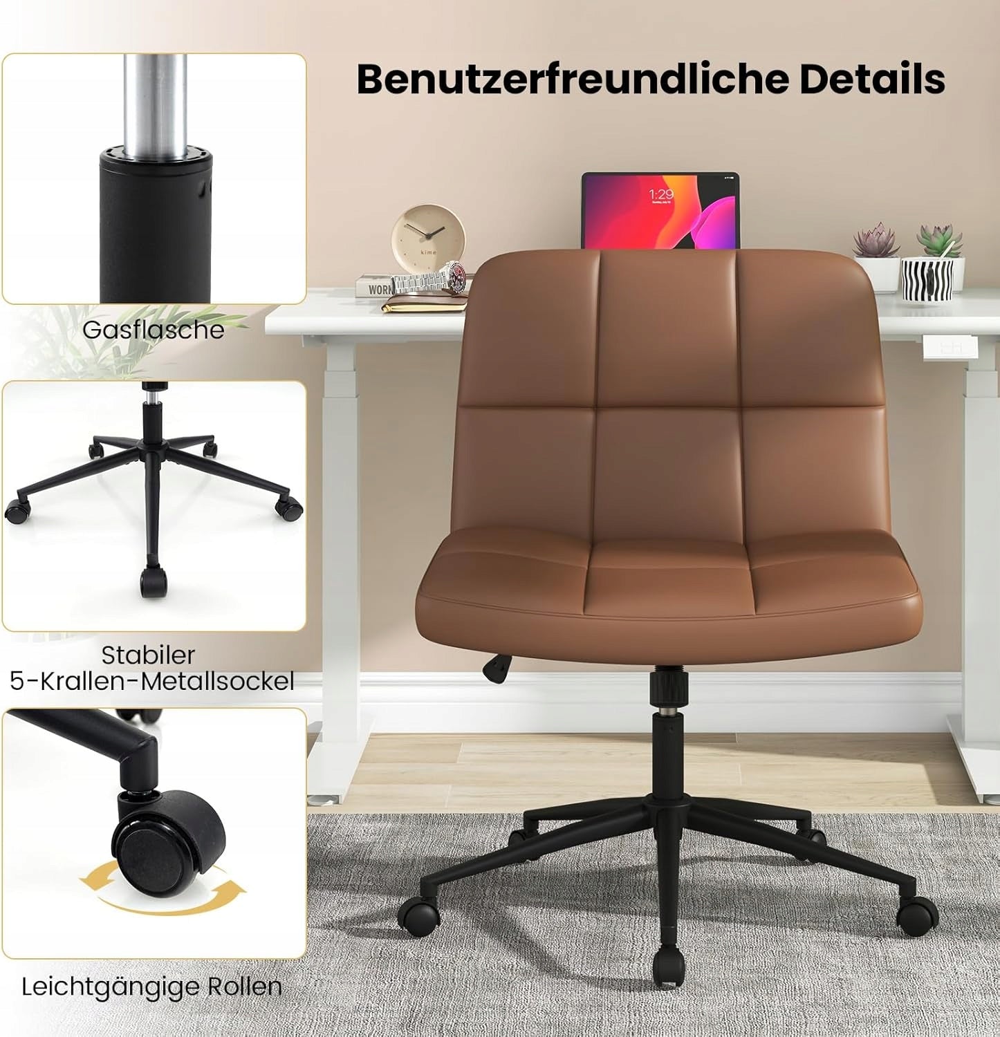 CHAIR OFFICE CHAIR WITHOUT ARMRESTS ON WHEELS ARTIFICIAL LEATHER BROWN EAN (GTIN) 0095213649788