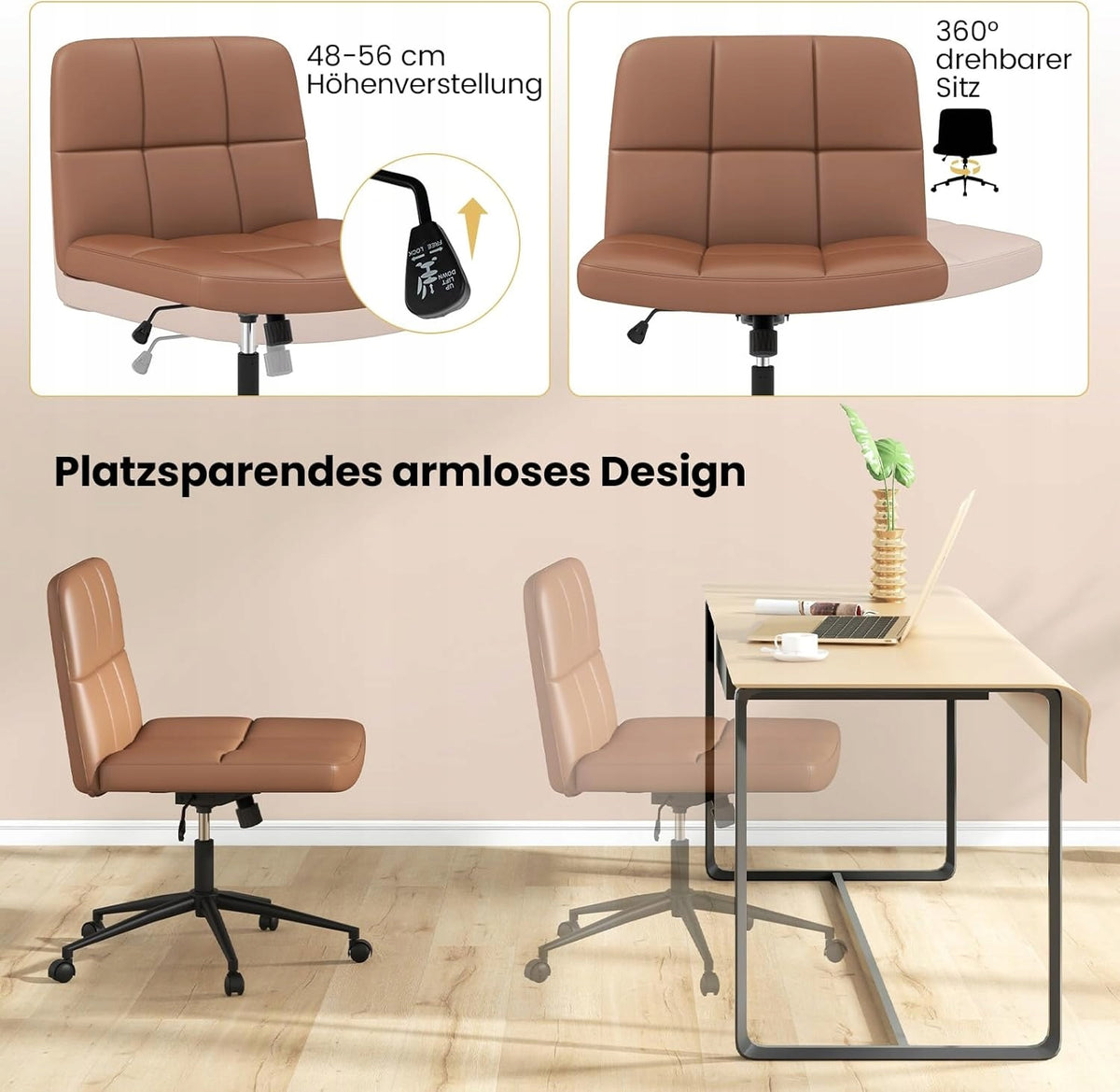 CHAIR OFFICE CHAIR WITHOUT ARMRESTS ON WHEELS ARTIFICIAL LEATHER BROWN Manufacturer code KRZESŁO BIUROWE BEZ PODŁOKIETNIKÓW BRĄZOWY