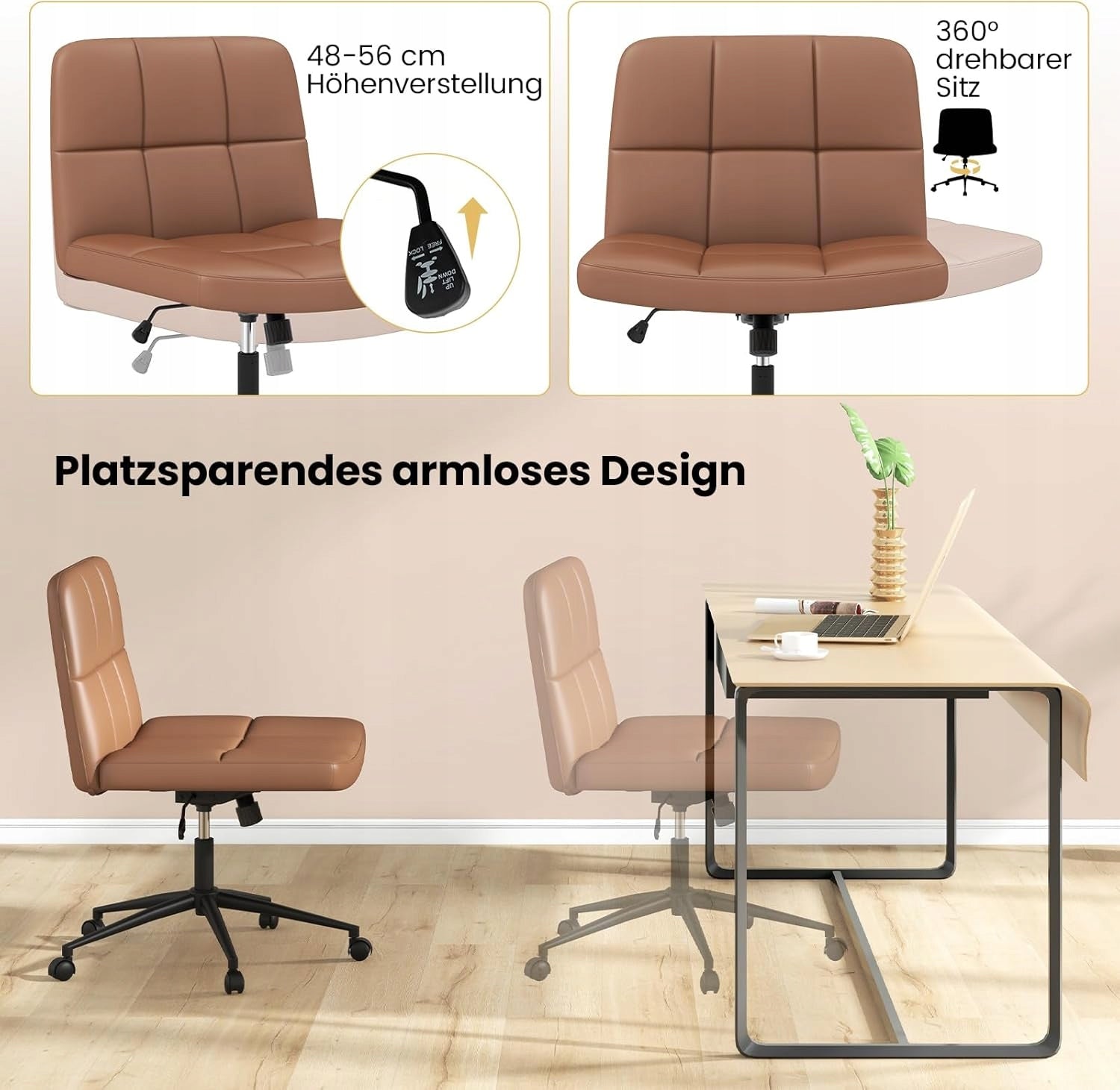 CHAIR OFFICE CHAIR WITHOUT ARMRESTS ON WHEELS ARTIFICIAL LEATHER BROWN Manufacturer code KRZESŁO BIUROWE BEZ PODŁOKIETNIKÓW BRĄZOWY