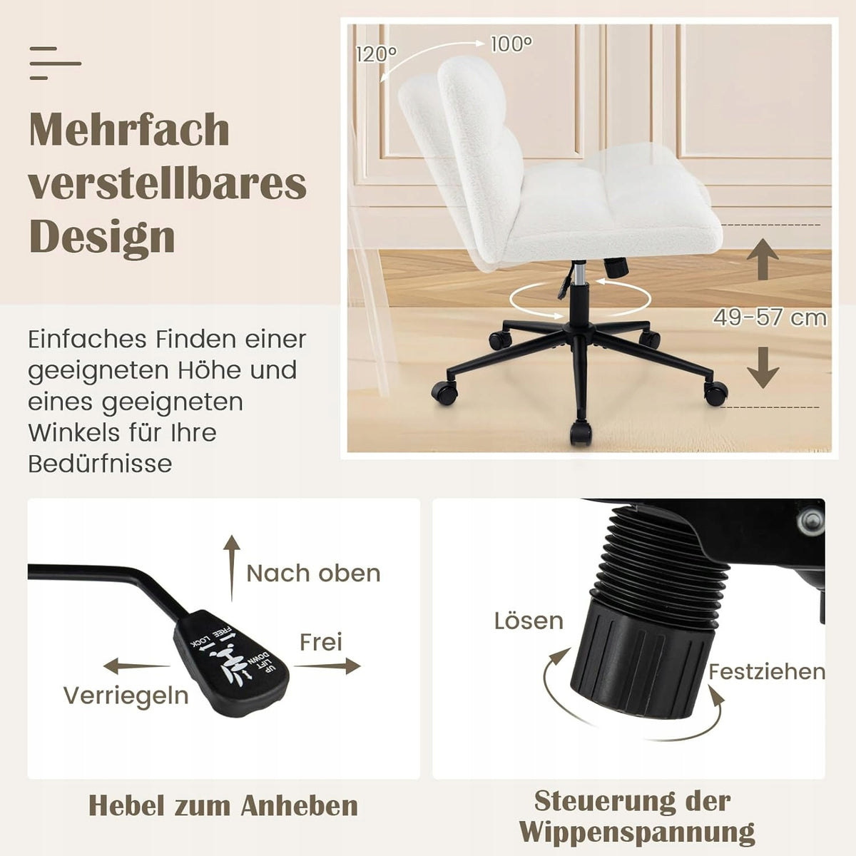 CHAIR OFFICE CHAIR WITHOUT ARMRESTS ON WHEELS VELVET BEIGE Manufacturer code KRZESŁO BIUROWE BEZ PODŁOKIETNIKÓW AKSAMIT BE