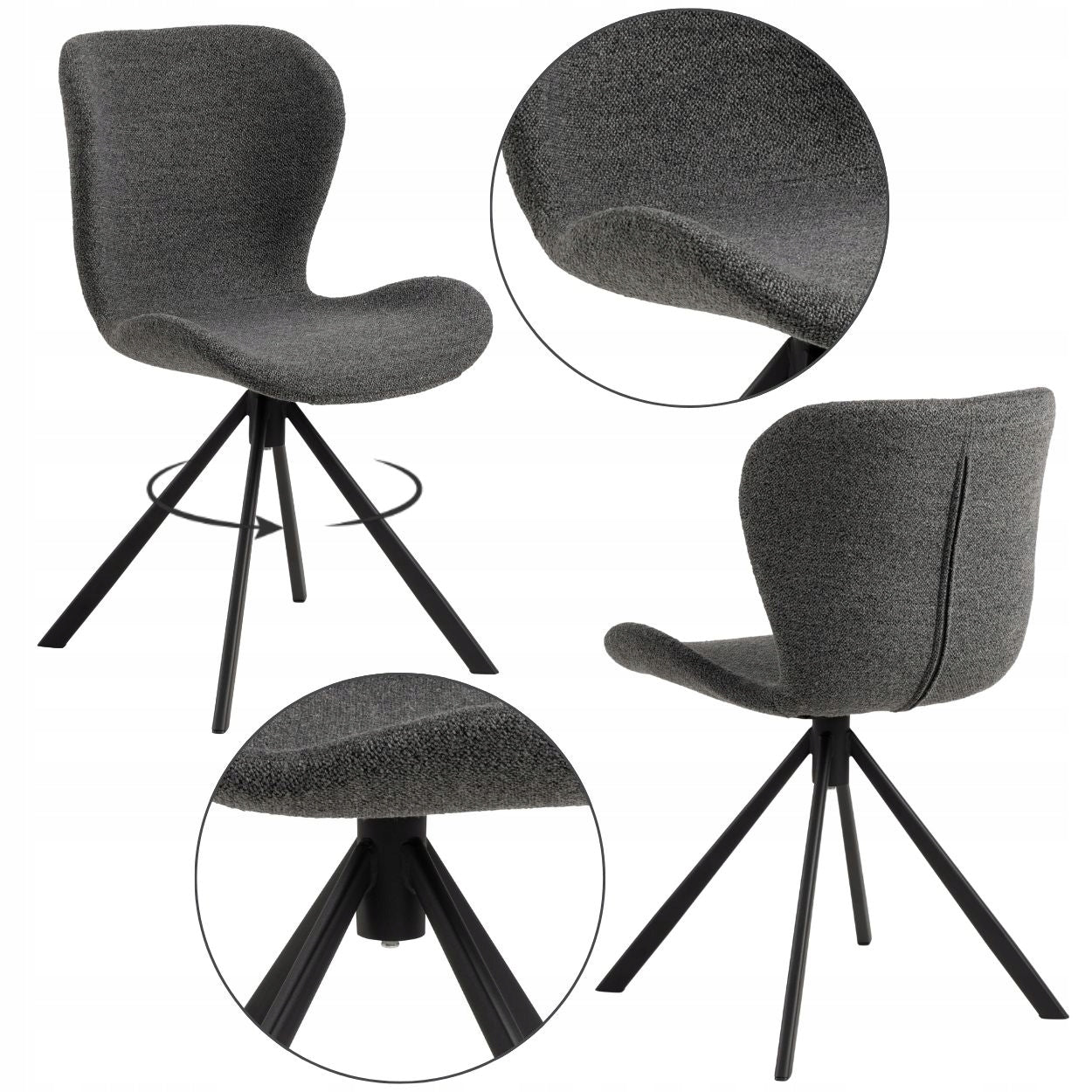 CHAIR WITH UPHOLSTERY bouclé grey for dining room swivel Scandinavian stool