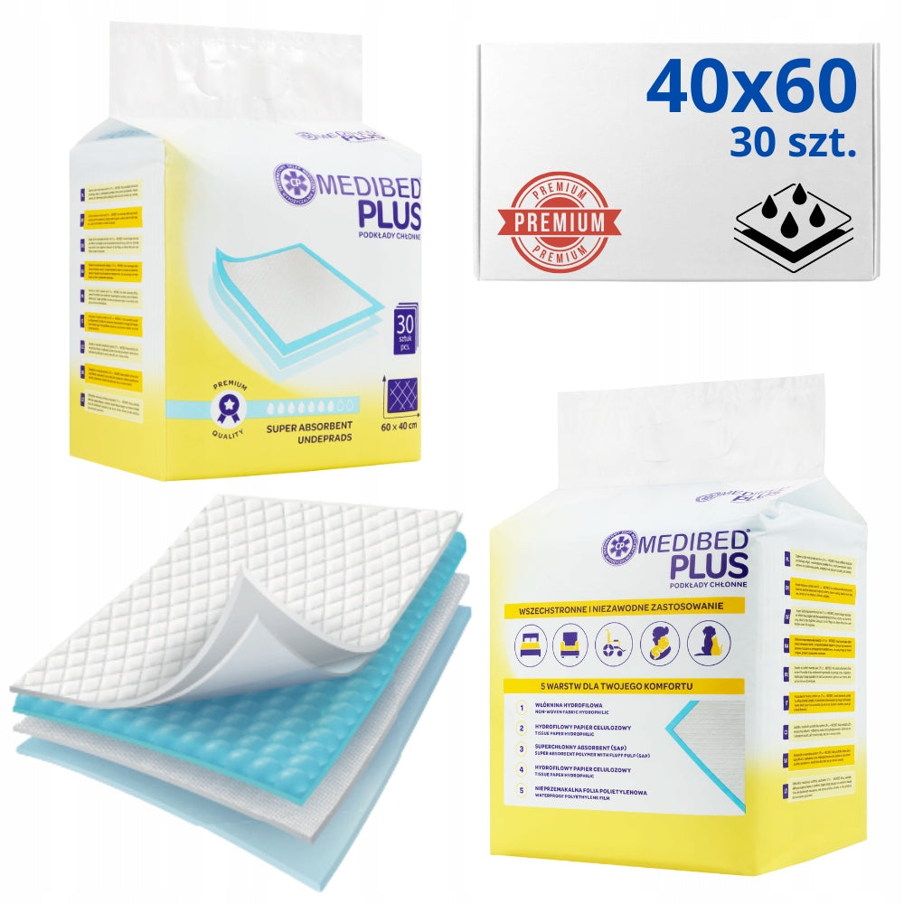 CHANGING PADS MEDIBED PLUS 40X60 non-sterile PREMIUM 510ml 30 PCS.