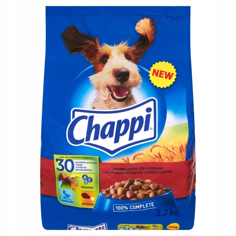 CHAPPI DRY FOOD 2.7KG FOR ADULT DOGS WITH BEEF, POULTRY AND VEGETABLES