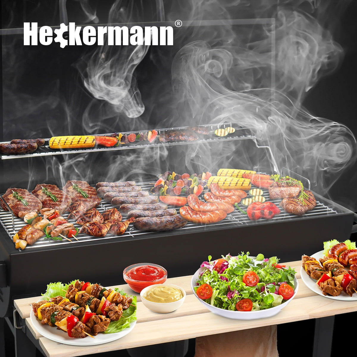 CHARCOAL GARDEN GRILL COVER ASHTRAY THERMOMETER LARGE PORTABLE WITH WHEELS Packaging status original
