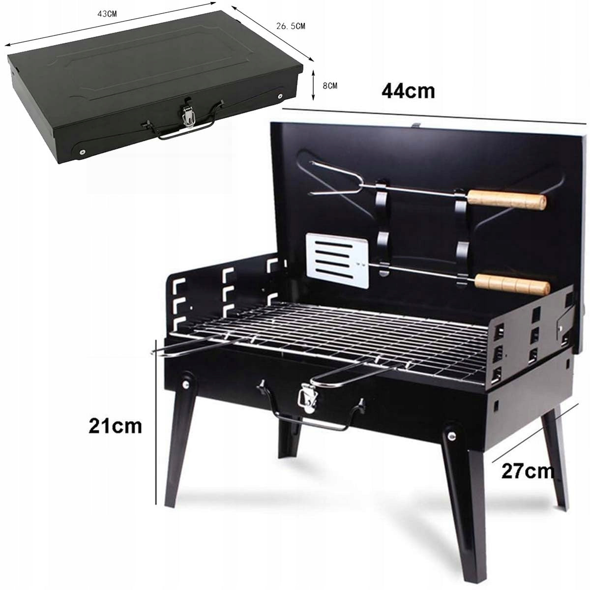 CHARCOAL GARDEN GRILL HIKING FOLDING SUITCASE PORTABLE BBQ ACCESSORIES Grate length 42 cm
