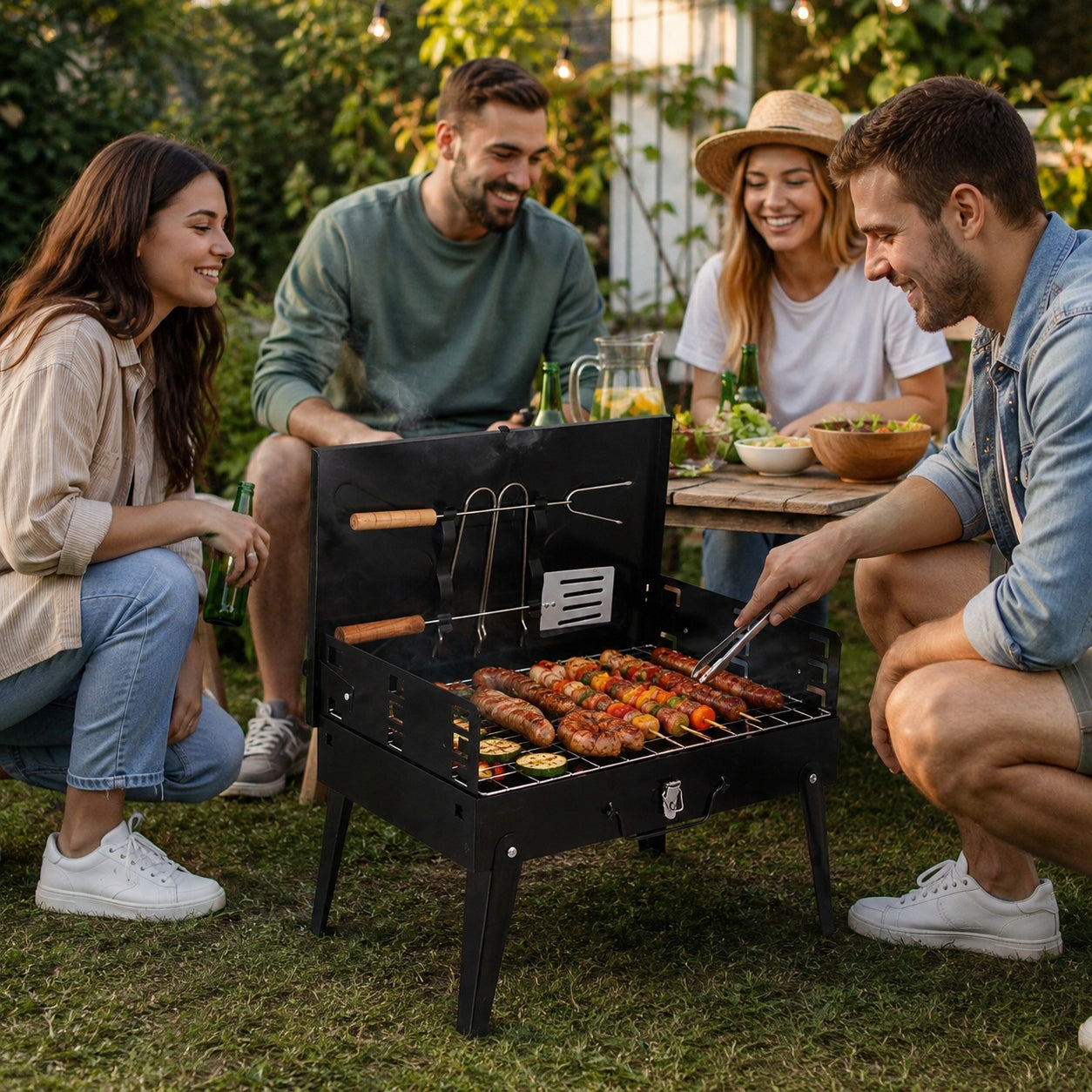 CHARCOAL GARDEN GRILL HIKING FOLDING SUITCASE PORTABLE BBQ ACCESSORIES Packaging status original