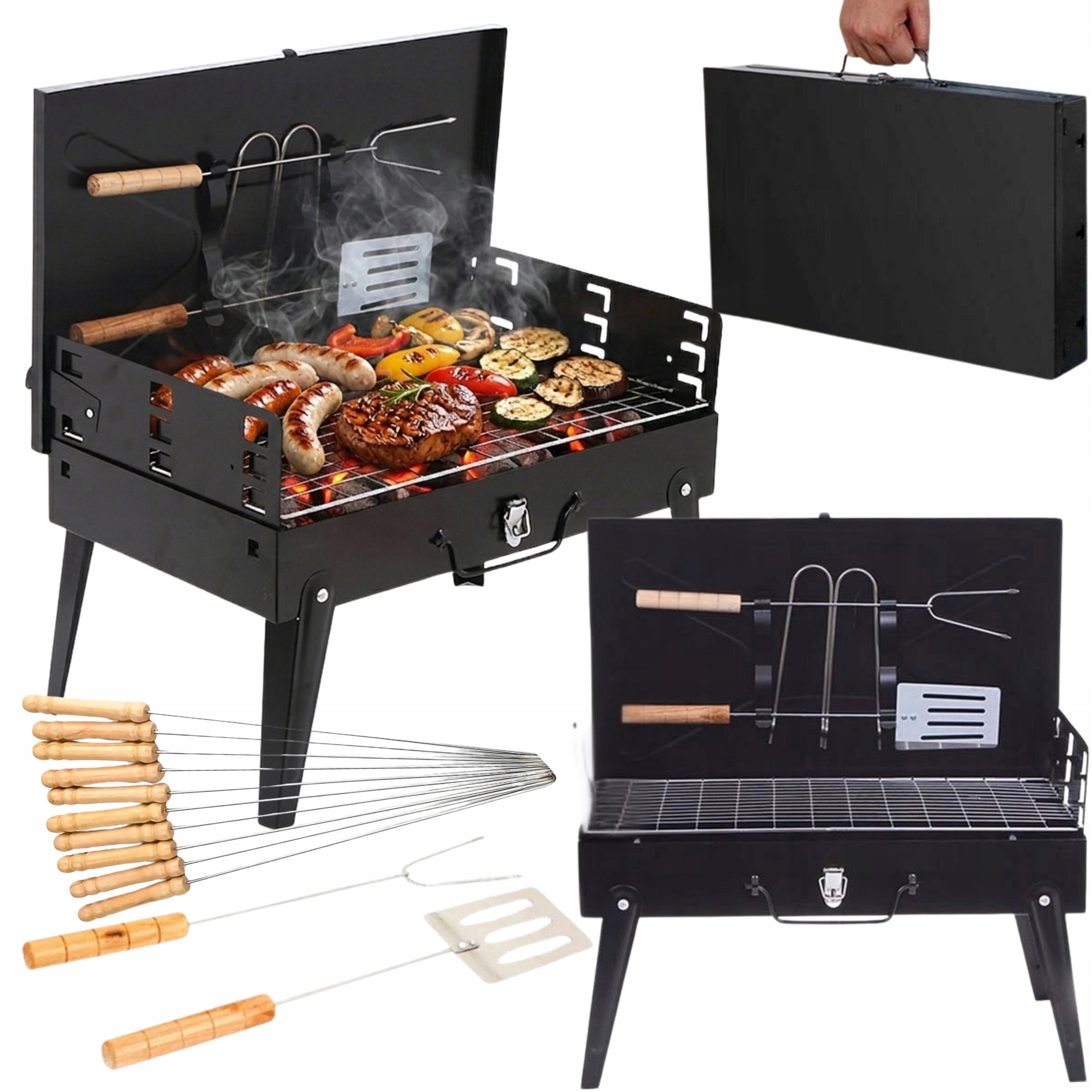 CHARCOAL GARDEN GRILL HIKING FOLDING SUITCASE PORTABLE BBQ ACCESSORIES