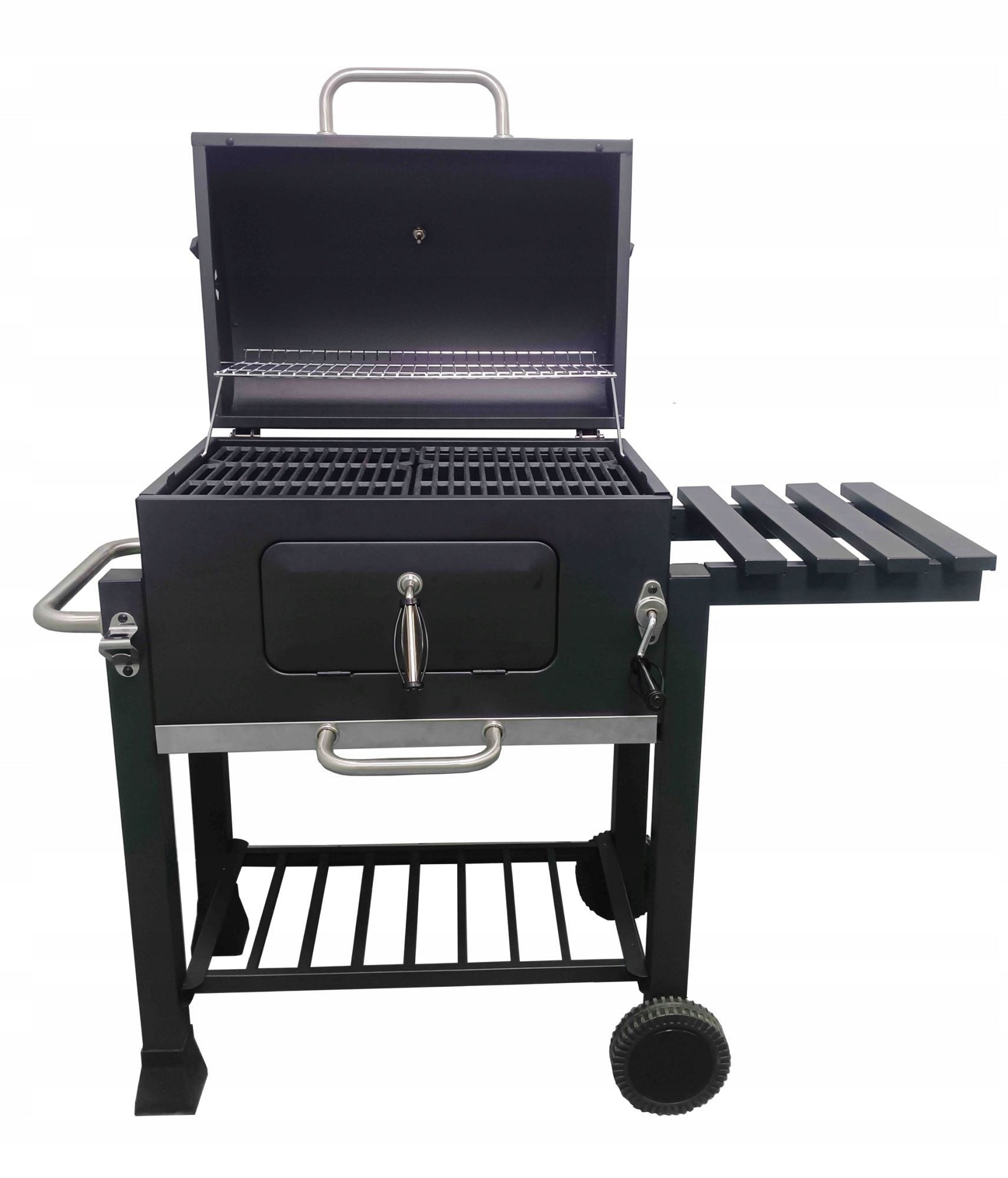 CHARCOAL GARDEN GRILL LARGE CAST IRON GRATE WITH LID + THERMOMETER COVER Grill width 113 cm