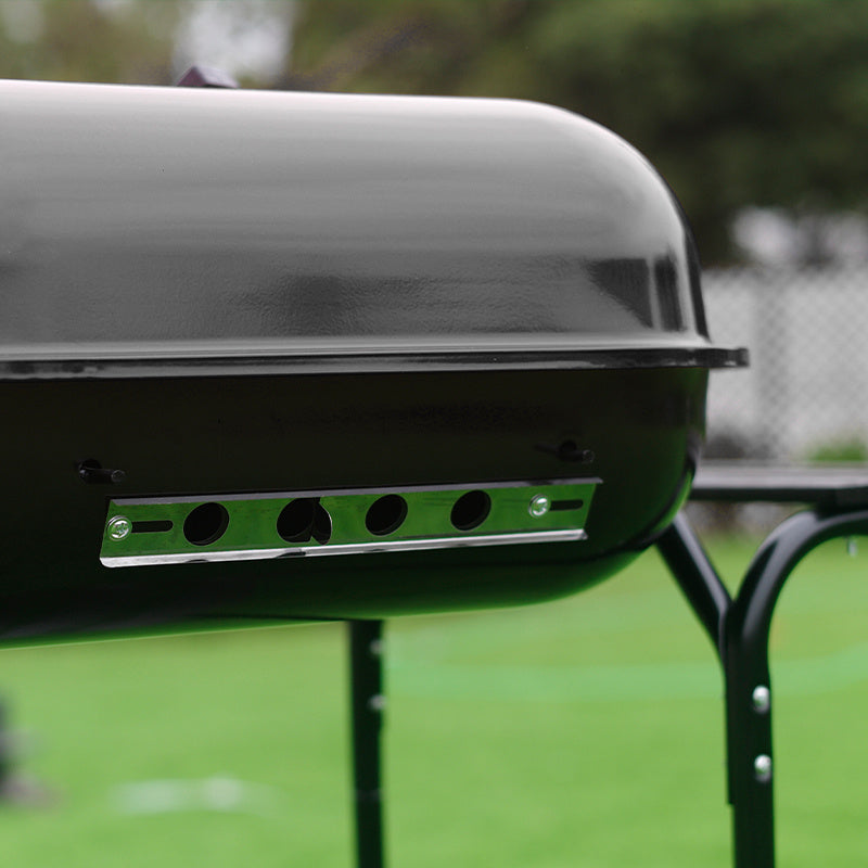 CHARCOAL GARDEN GRILL LARGE WITH LID LOCKABLE SHELVES ADJUSTABLE GRATE Grate length 48 cm