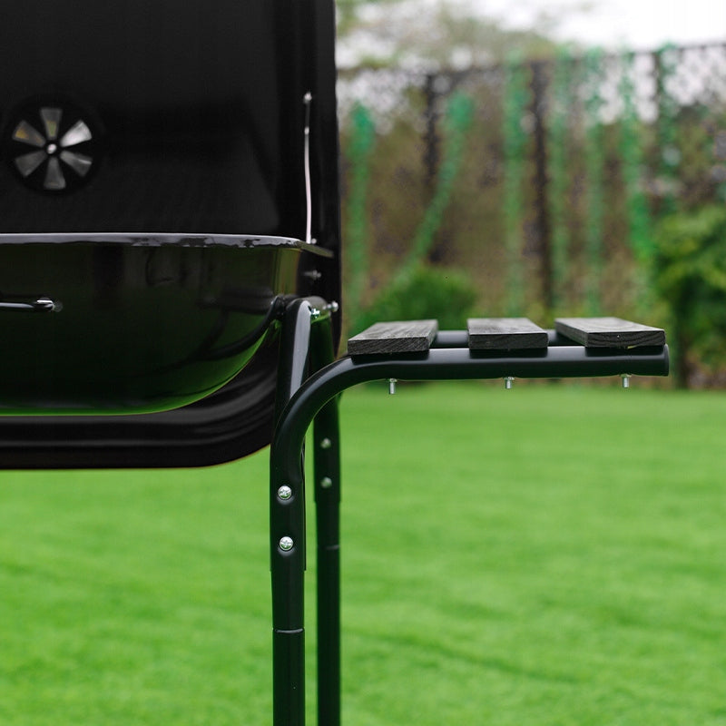 CHARCOAL GARDEN GRILL LARGE WITH LID LOCKABLE SHELVES ADJUSTABLE GRATE Grate width 48 cm