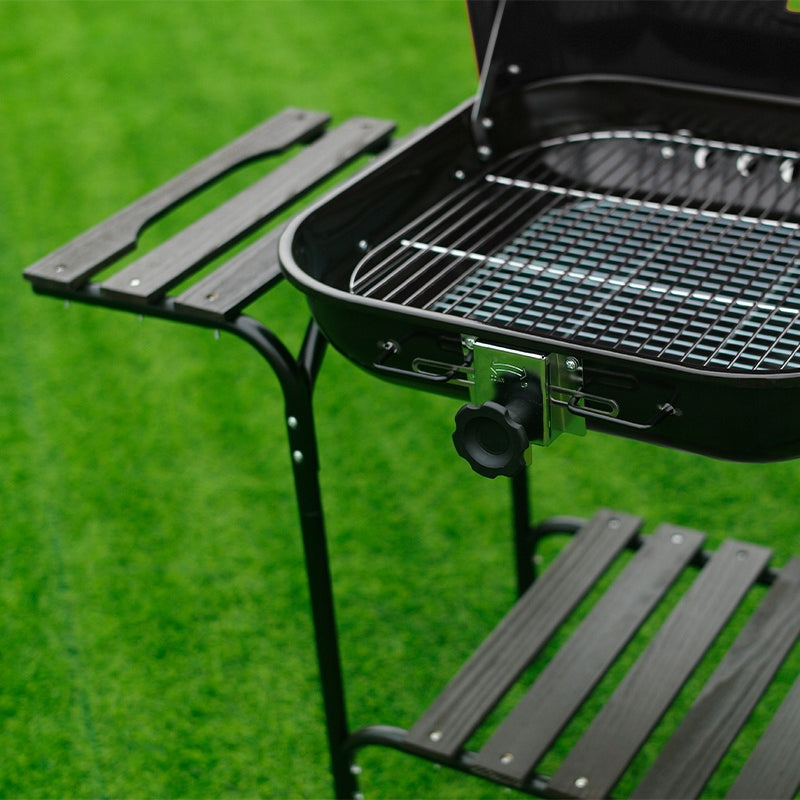 CHARCOAL GARDEN GRILL LARGE WITH LID LOCKABLE SHELVES ADJUSTABLE GRATE Grill depth 57 cm