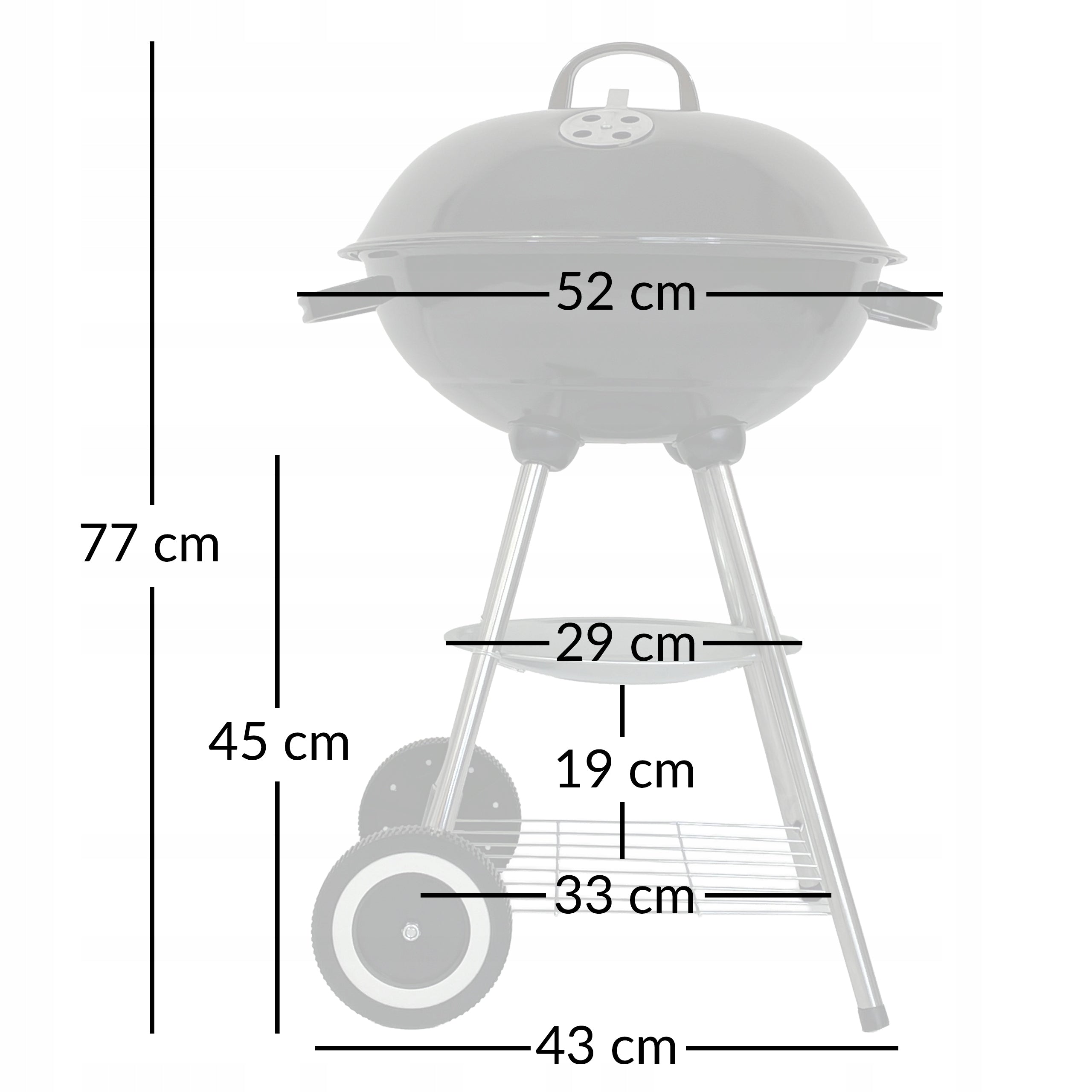 CHARCOAL GARDEN GRILL ROUND PORTABLE COVER BBQ1014 + 4 TEFLON MAT Grill height 77 cm