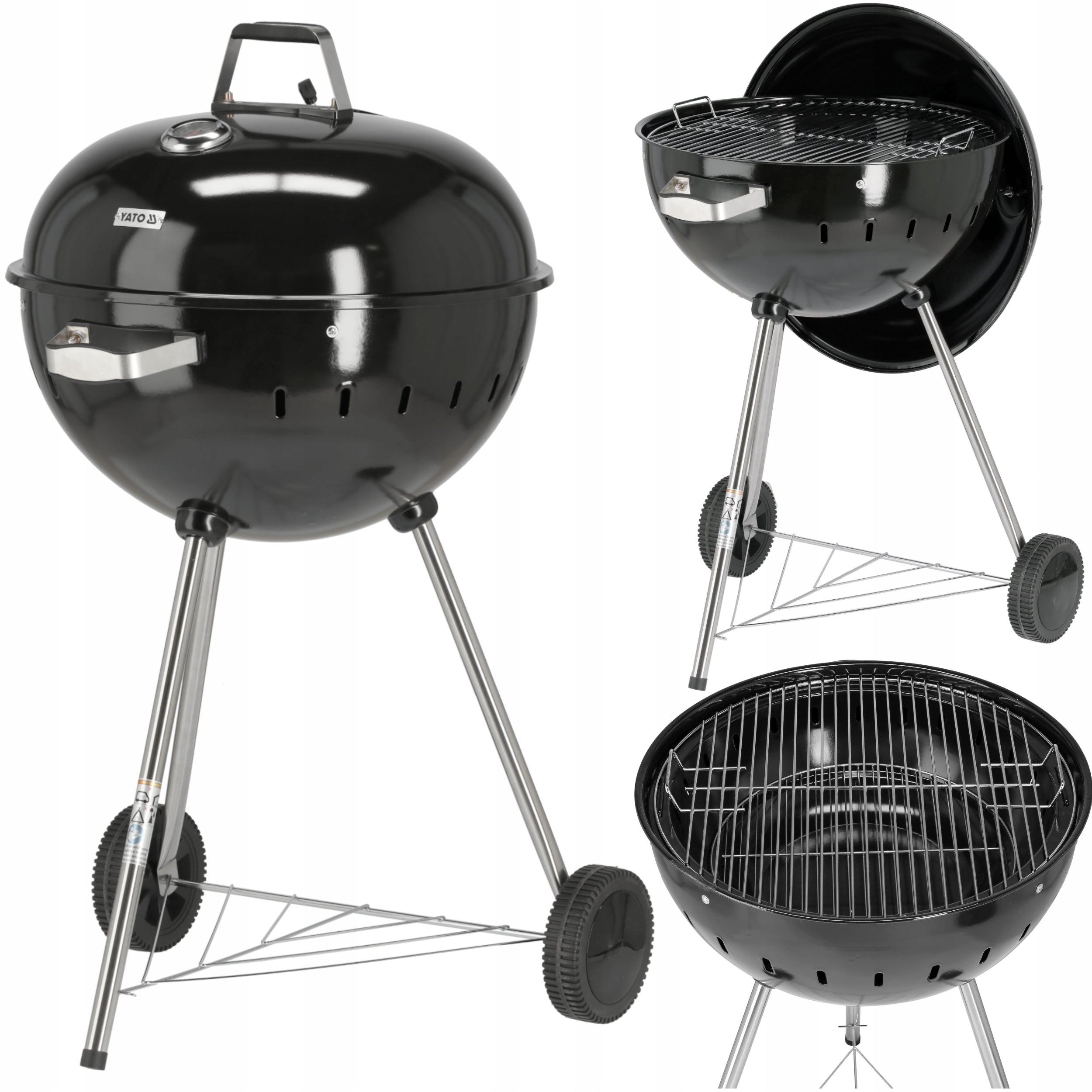 CHARCOAL GARDEN GRILL ROUND WITH COVER GRATE XXL WHEELS COVER 54CM YATO