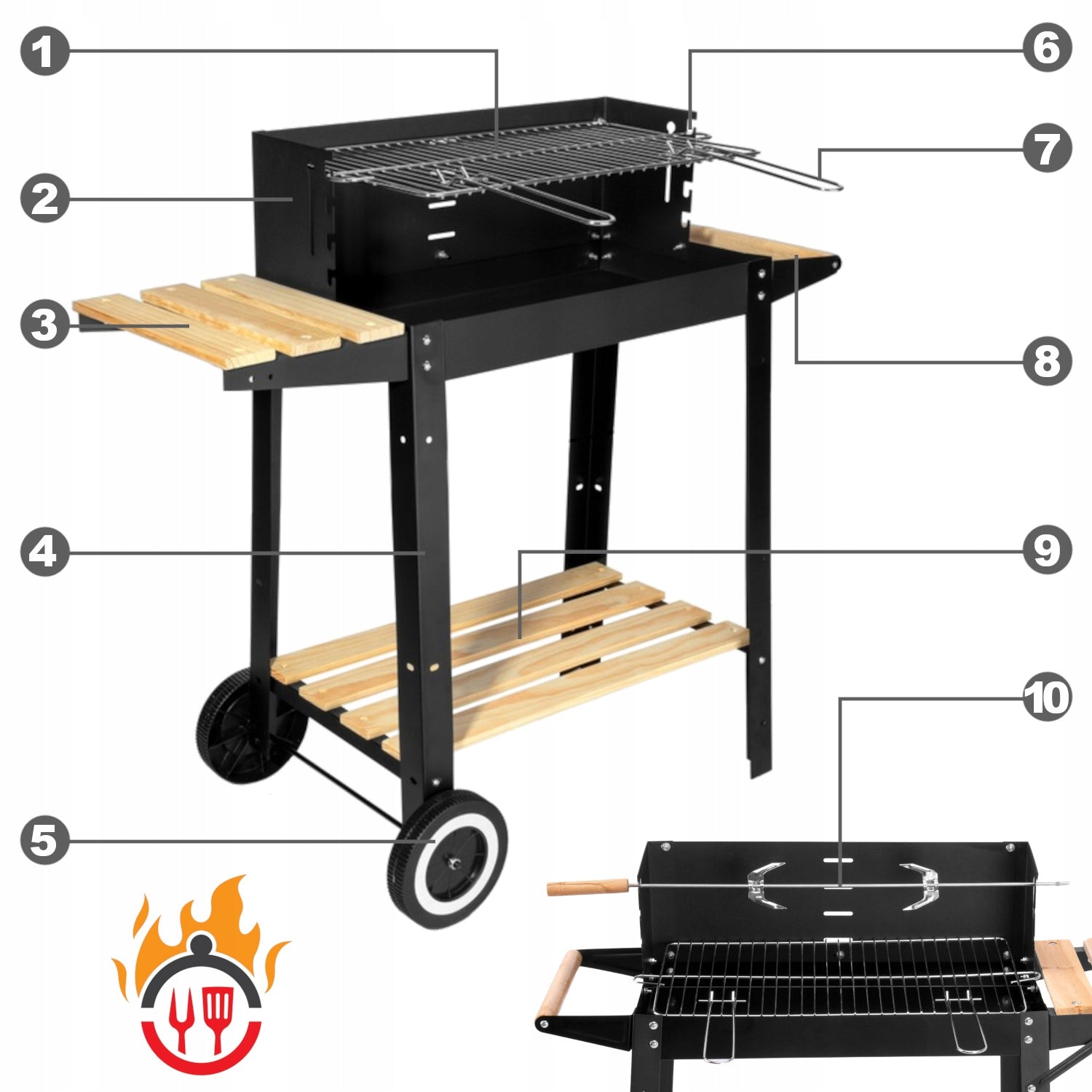 CHARCOAL GARDEN GRILL SMART MOBILE GRILL WITH CORNER ON WHEELS STRONG 5IN1 Manufacturer no brand
