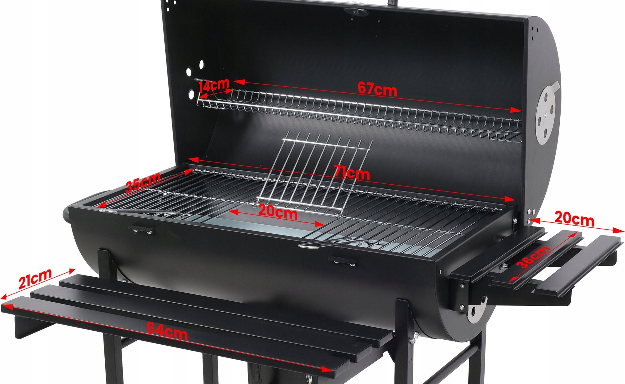 CHARCOAL GARDEN GRILL WITH LID AND SHELVES BLACK 71 x 35 cm LUND Grate width 35 cm