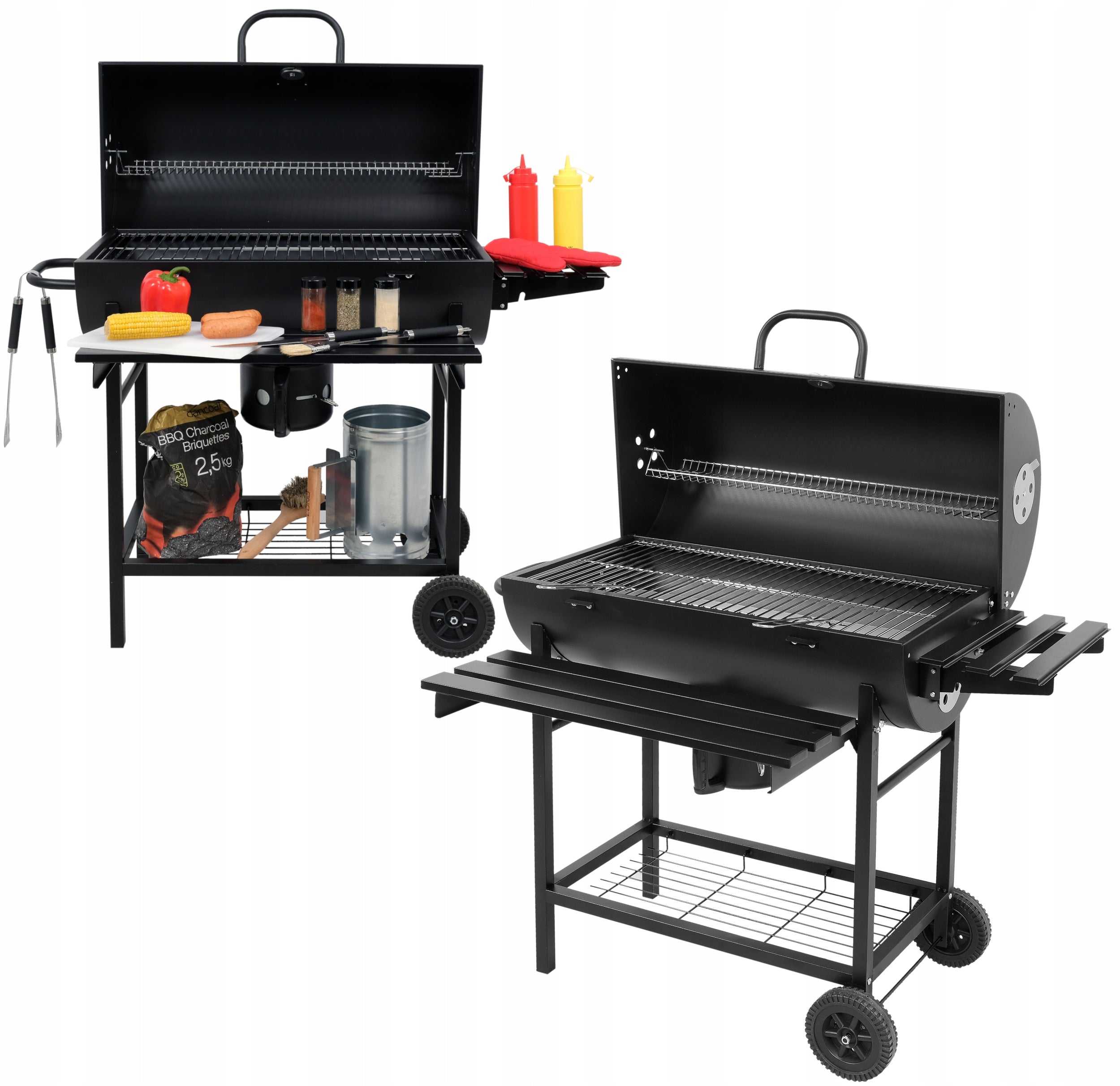 CHARCOAL GARDEN GRILL WITH LID AND SHELVES BLACK 71 x 35 cm LUND