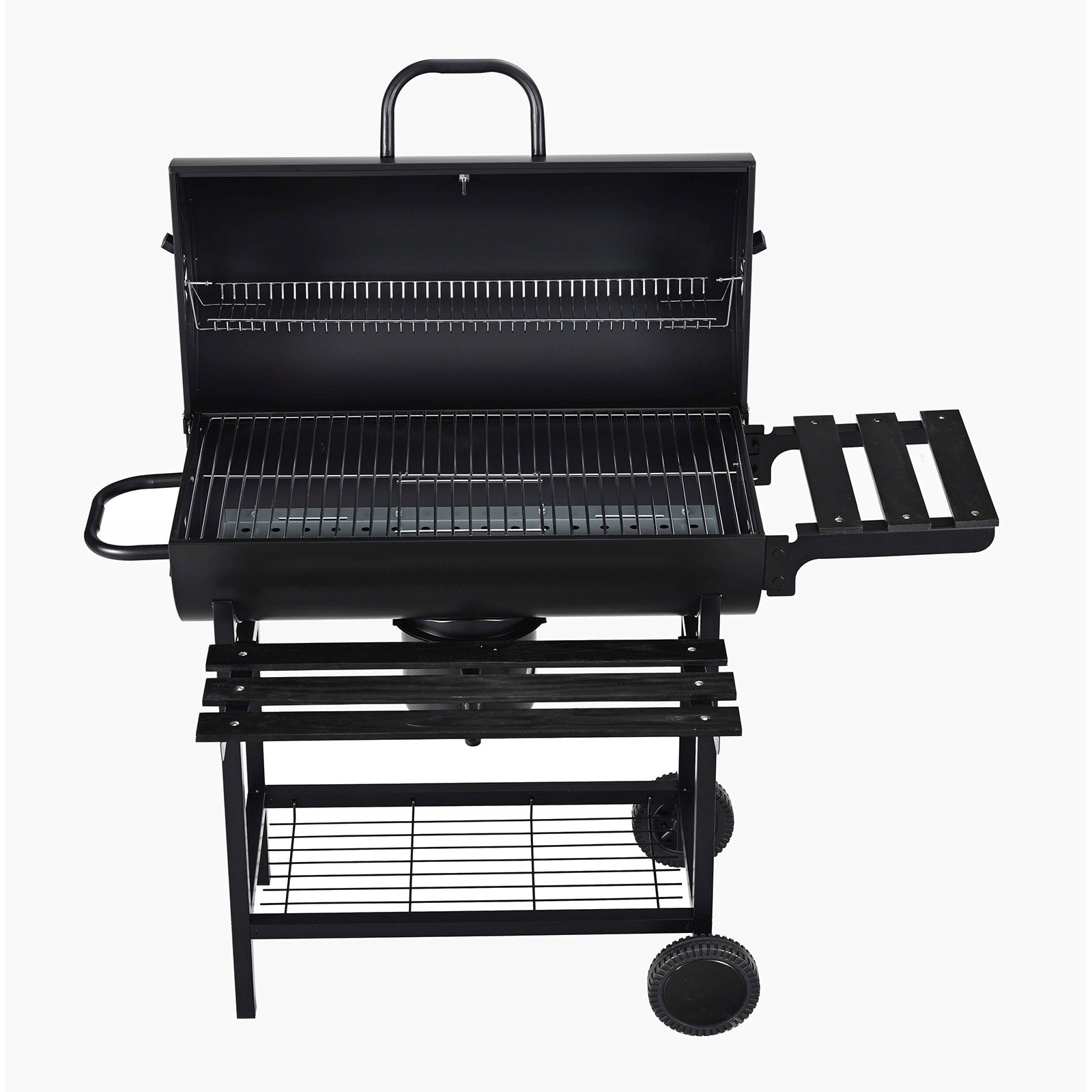 CHARCOAL GARDEN GRILL WITH LID LARGE WITH SHELVES ASHTRAY BLACK GRAND Grill depth 64 cm