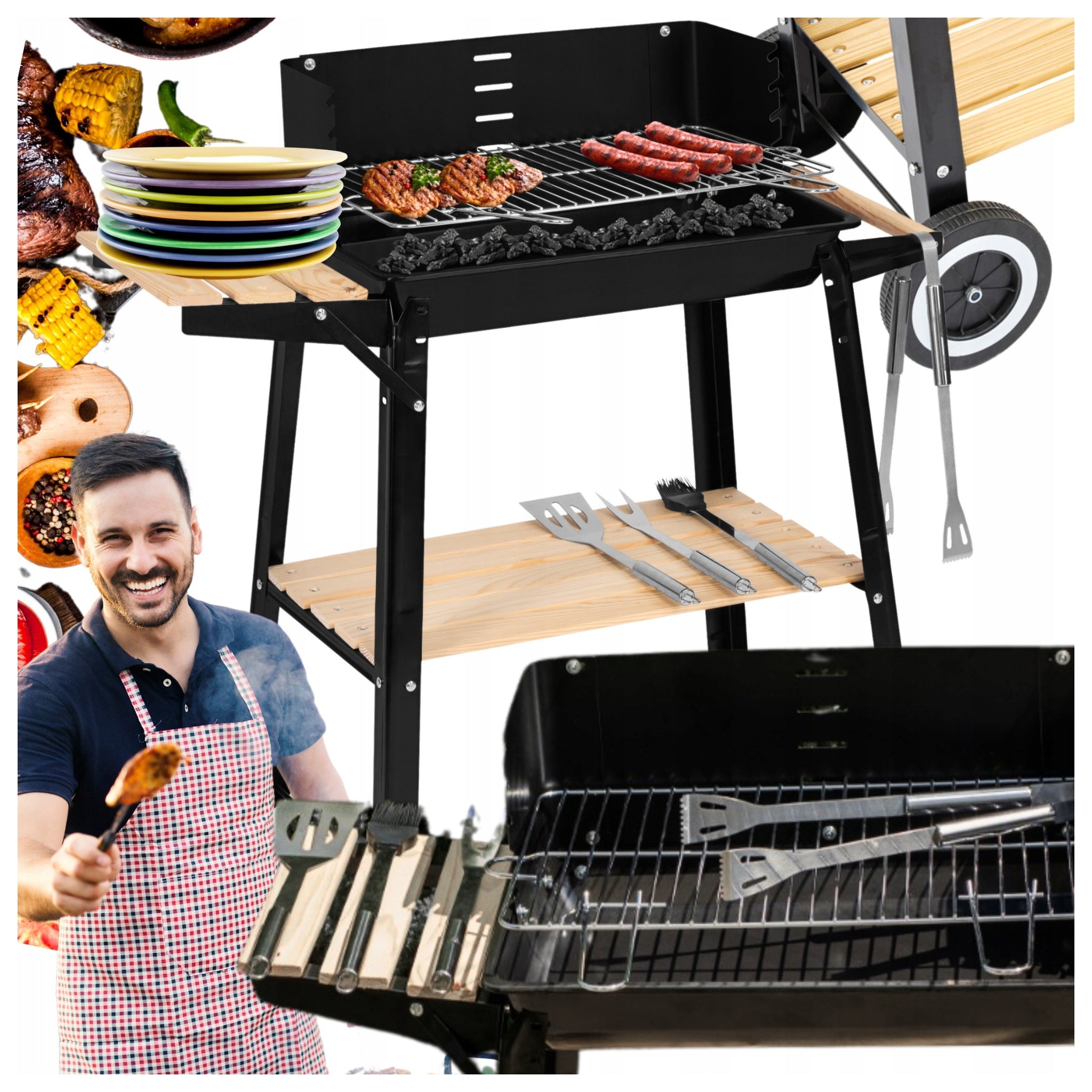 CHARCOAL GARDEN GRILL WITH SHELF CIRCLES LARGE FOR GARDEN TERRACE GRILLING