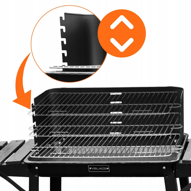 CHARCOAL GRILL BLACK FOR GARDEN LARGE GRATE STEEL CIRCLES + CHICKEN SPIT Grate length 29 cm