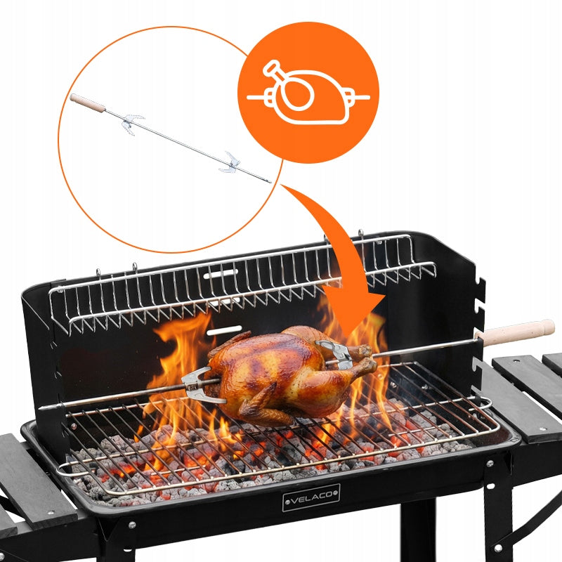 CHARCOAL GRILL BLACK FOR GARDEN LARGE GRATE STEEL CIRCLES + CHICKEN SPIT Grill depth 33 cm