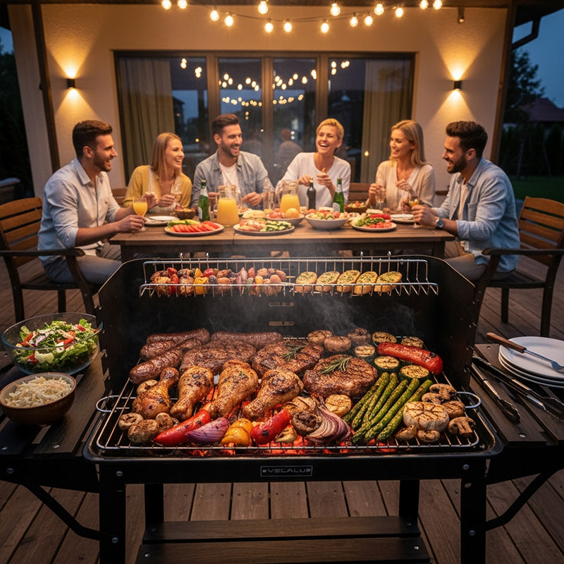 CHARCOAL GRILL BLACK FOR GARDEN LARGE GRATE STEEL CIRCLES + CHICKEN SPIT Manufacturer VELACO