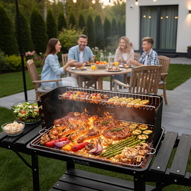 CHARCOAL GRILL BLACK FOR GARDEN LARGE GRATE STEEL CIRCLES + CHICKEN SPIT Packaging status original