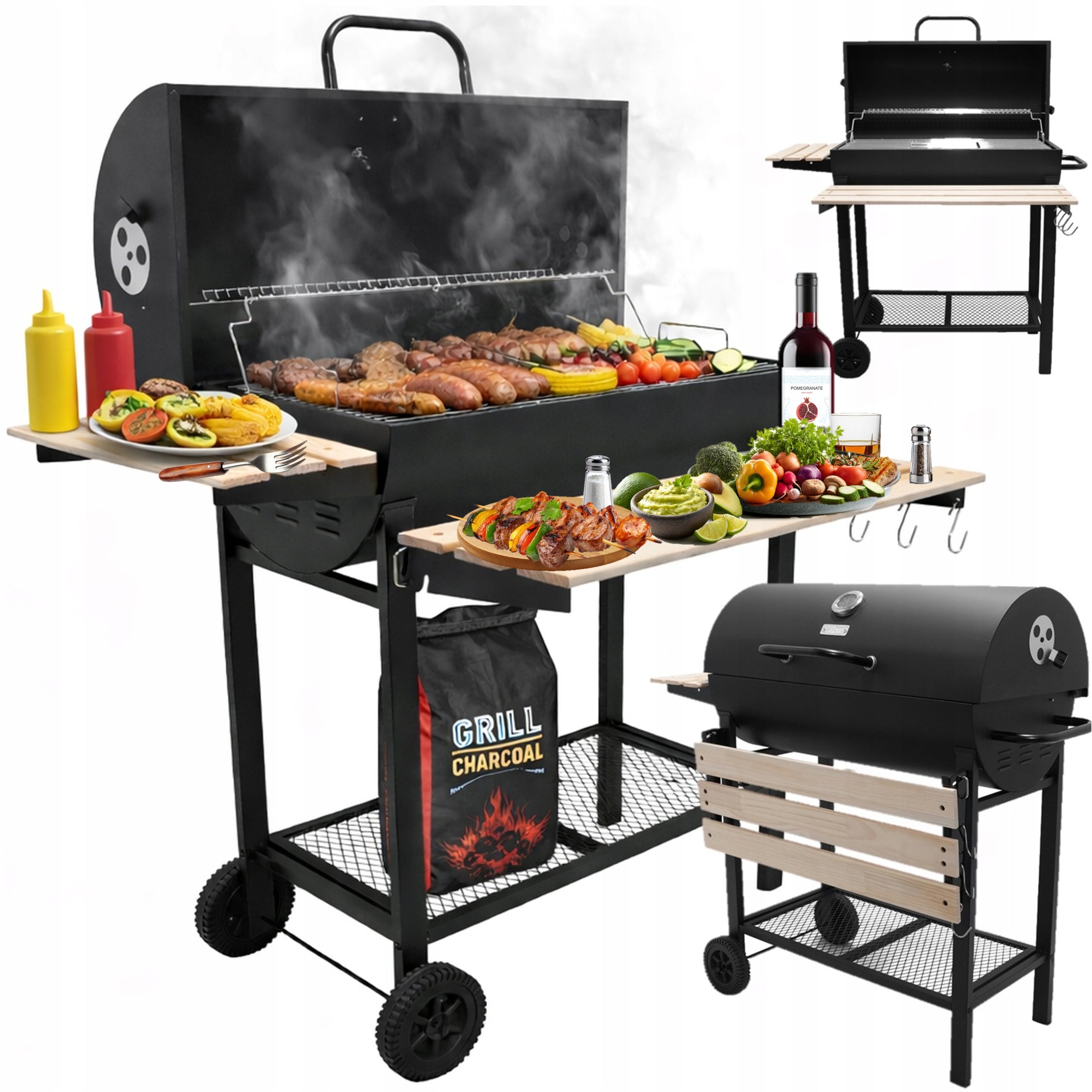CHARCOAL GRILL GARDEN BARREL BBQ COVER + THERMOMETER XXL