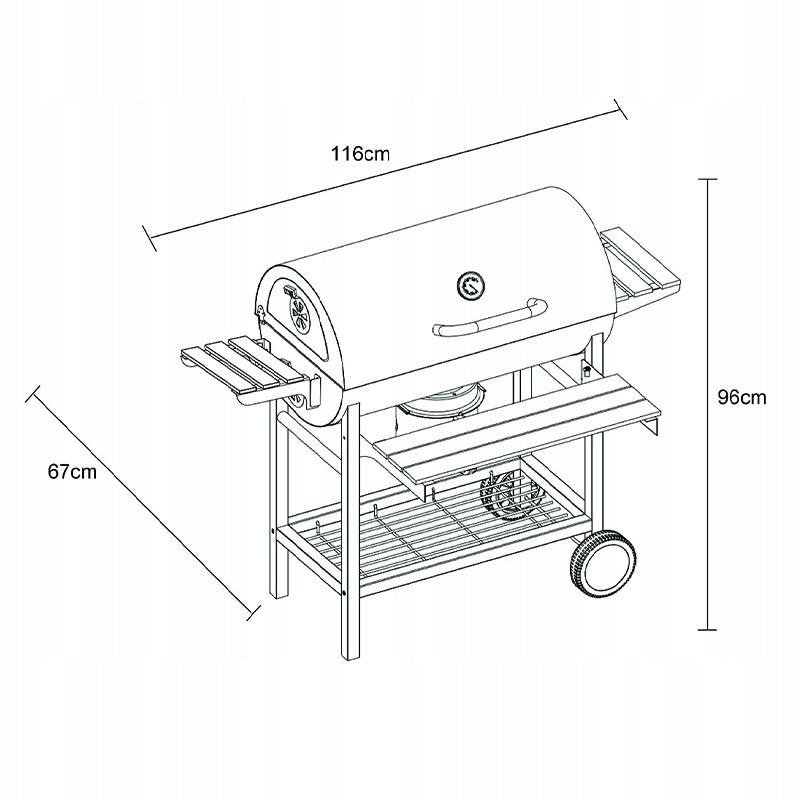 CHARCOAL GRILL GARDEN BARREL LARGE LOCKABLE 2 GRATES ASHTRAY 3 GRILL TOPS Manufacturer code VL19