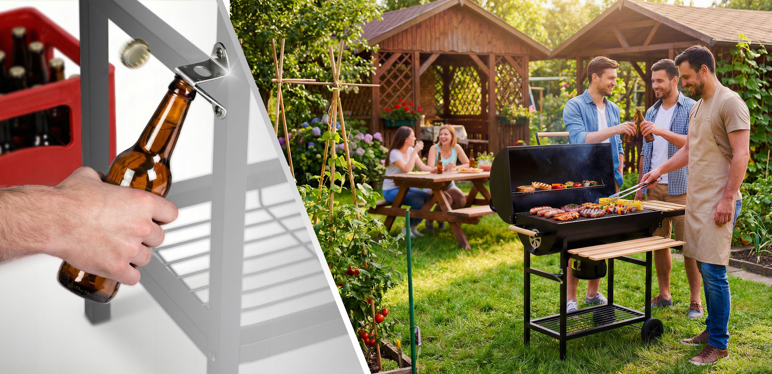 CHARCOAL GRILL GARDEN BARREL WITH CHIMNEY XXL SHELVES + THERMOMETER + ASHTRAY Grill depth 64 cm