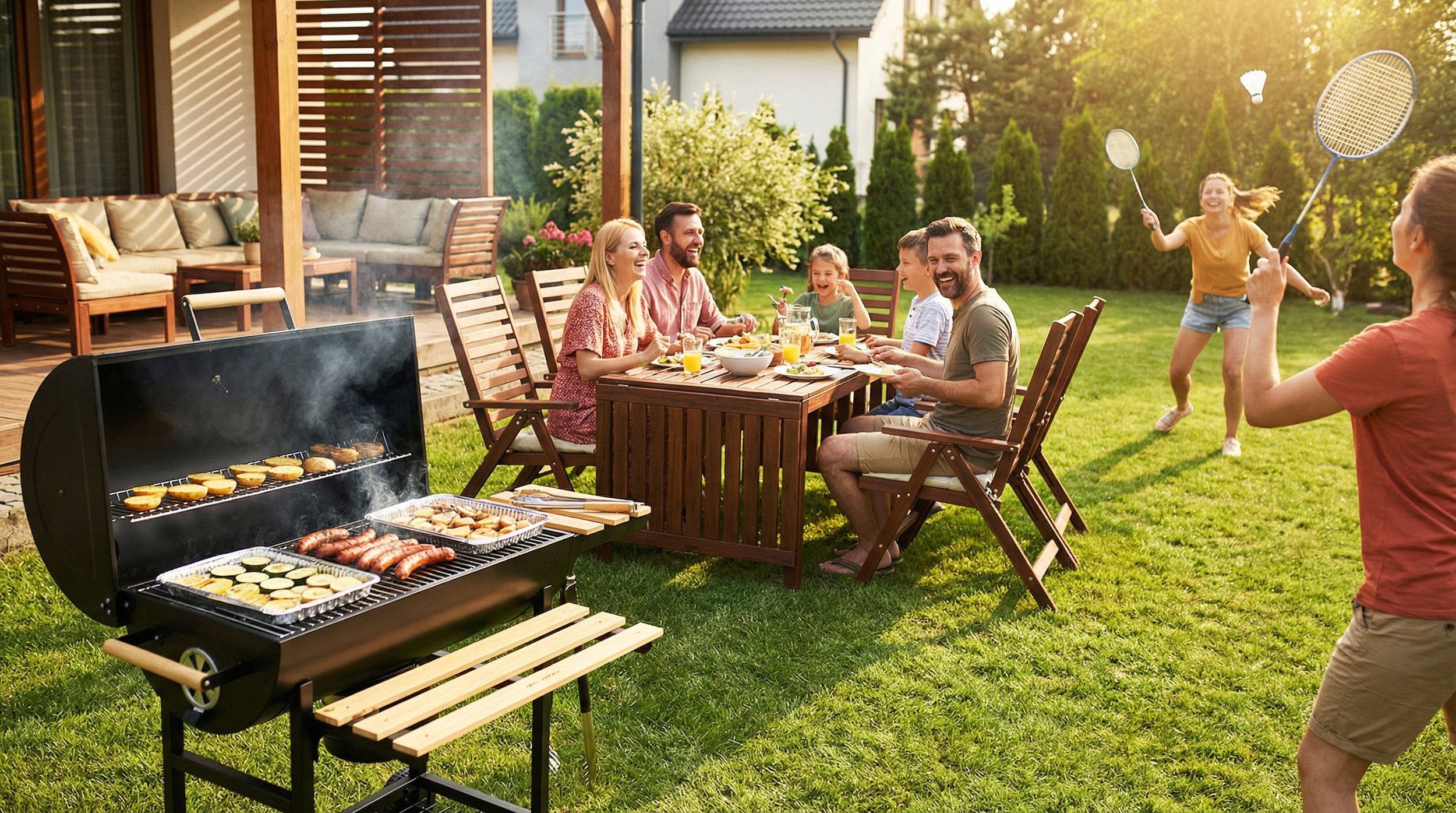 CHARCOAL GRILL GARDEN BARREL WITH CHIMNEY XXL SHELVES + THERMOMETER + ASHTRAY Manufacturer Berdsen