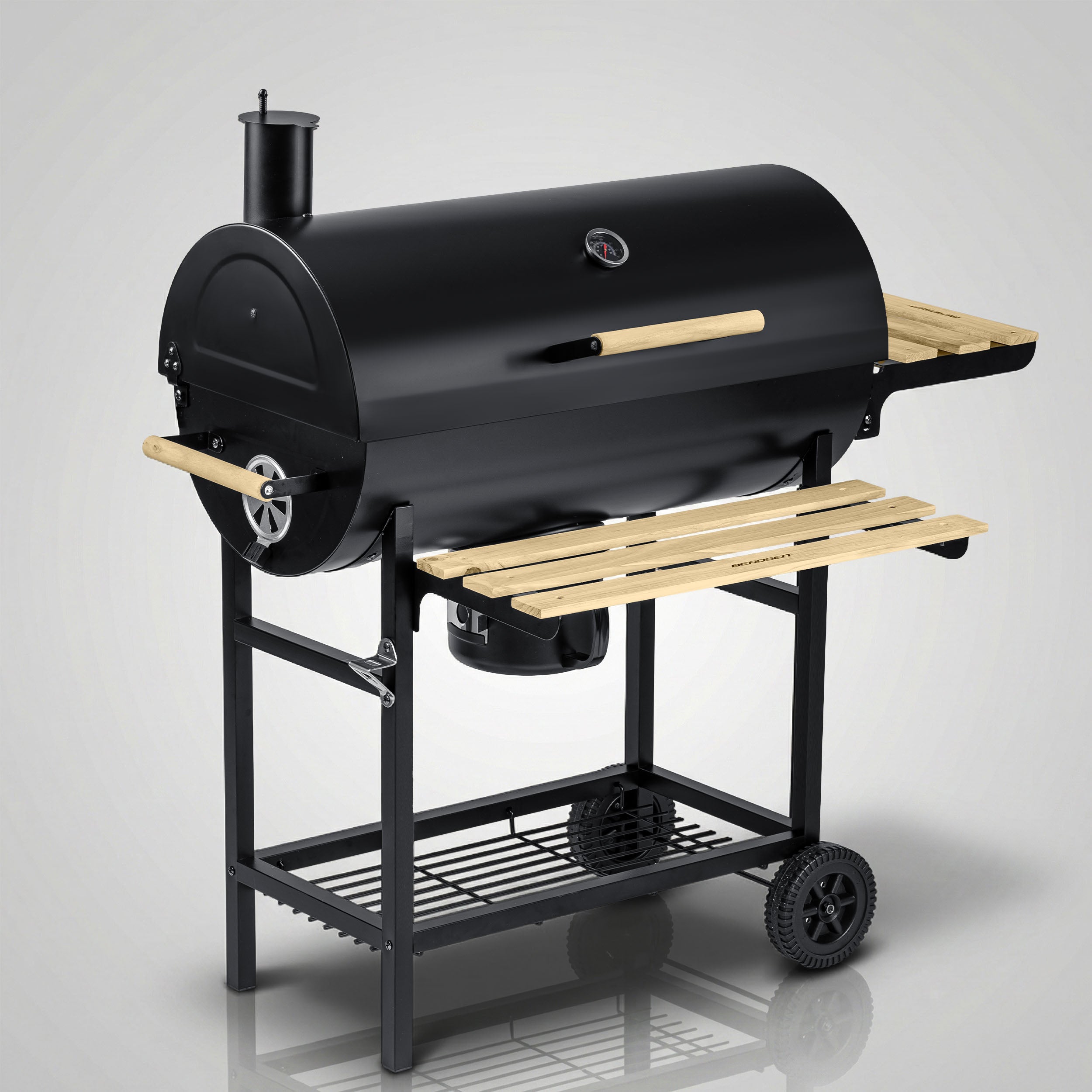 CHARCOAL GRILL GARDEN BARREL WITH CHIMNEY XXL SHELVES + THERMOMETER + ASHTRAY Packaging status original