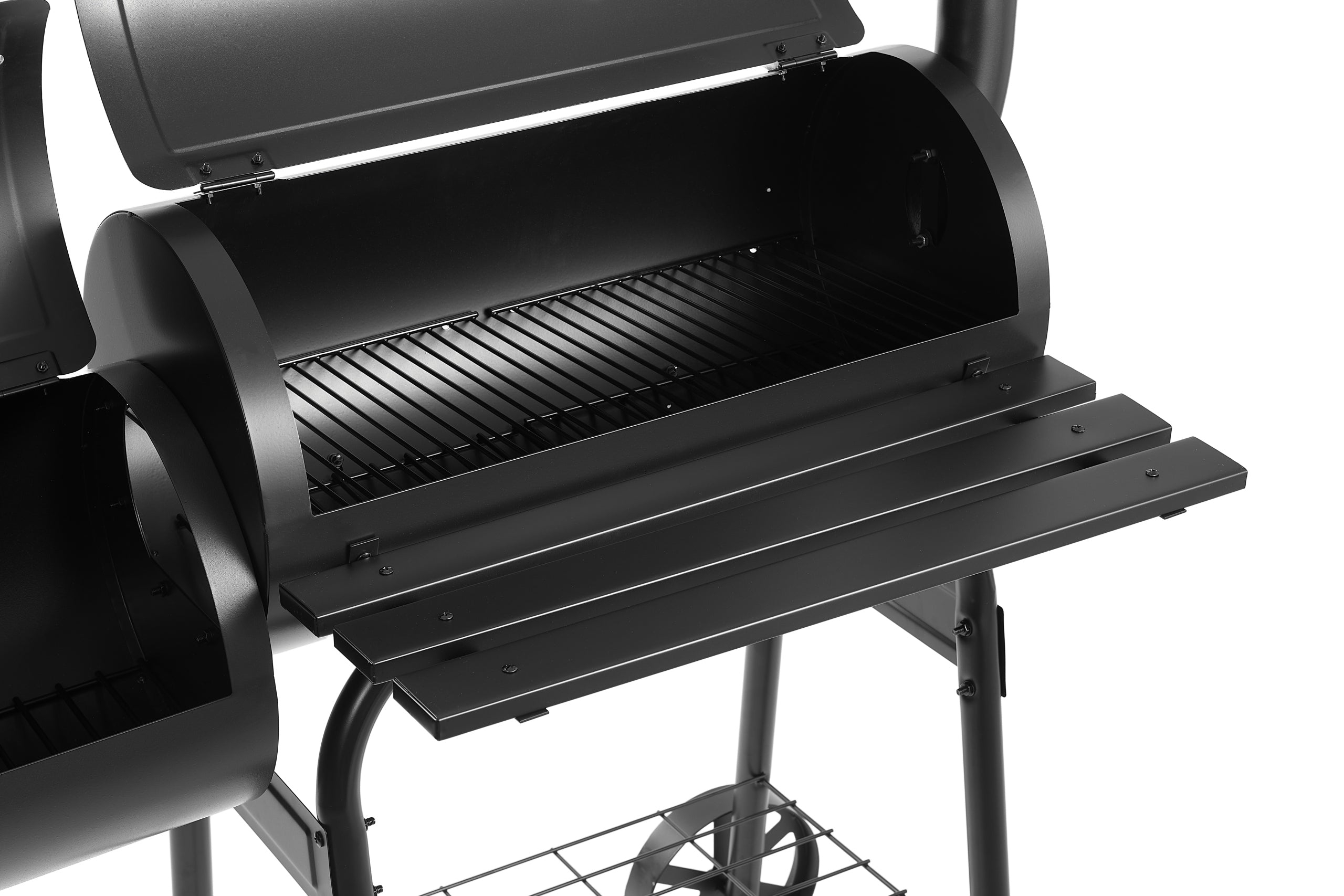 CHARCOAL GRILL GARDEN BARREL WITH SMOKEHOUSE THERMOMETER LARGE GRATE SHELF CHIMNEY Grate length 62 cm