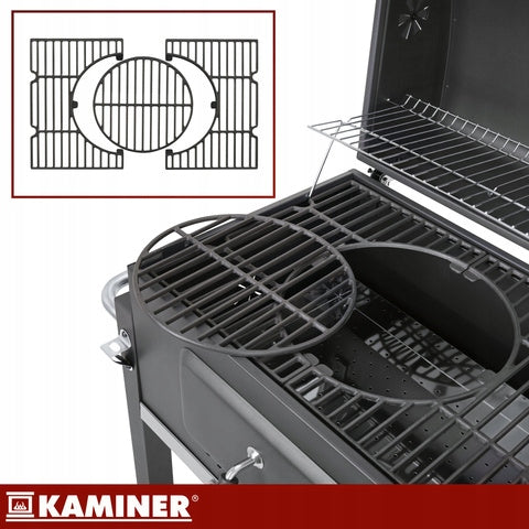 CHARCOAL GRILL GARDEN CAST IRON GRATE COVER THERMOMETER ACCESSORY SET Grill depth 55 cm