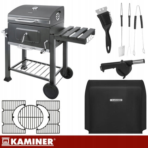 CHARCOAL GRILL GARDEN CAST IRON GRATE COVER THERMOMETER ACCESSORY SET Manufacturer Kaminer